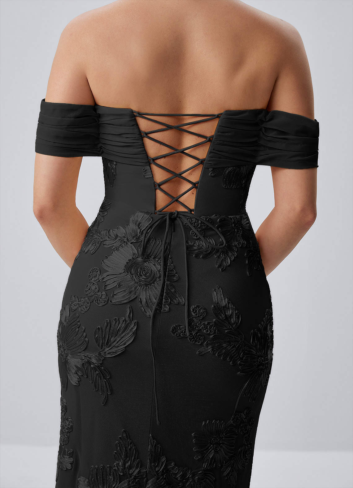 Berenice Sheath Off-the-Shoulder 3D Floral Lace Prom Dress in black