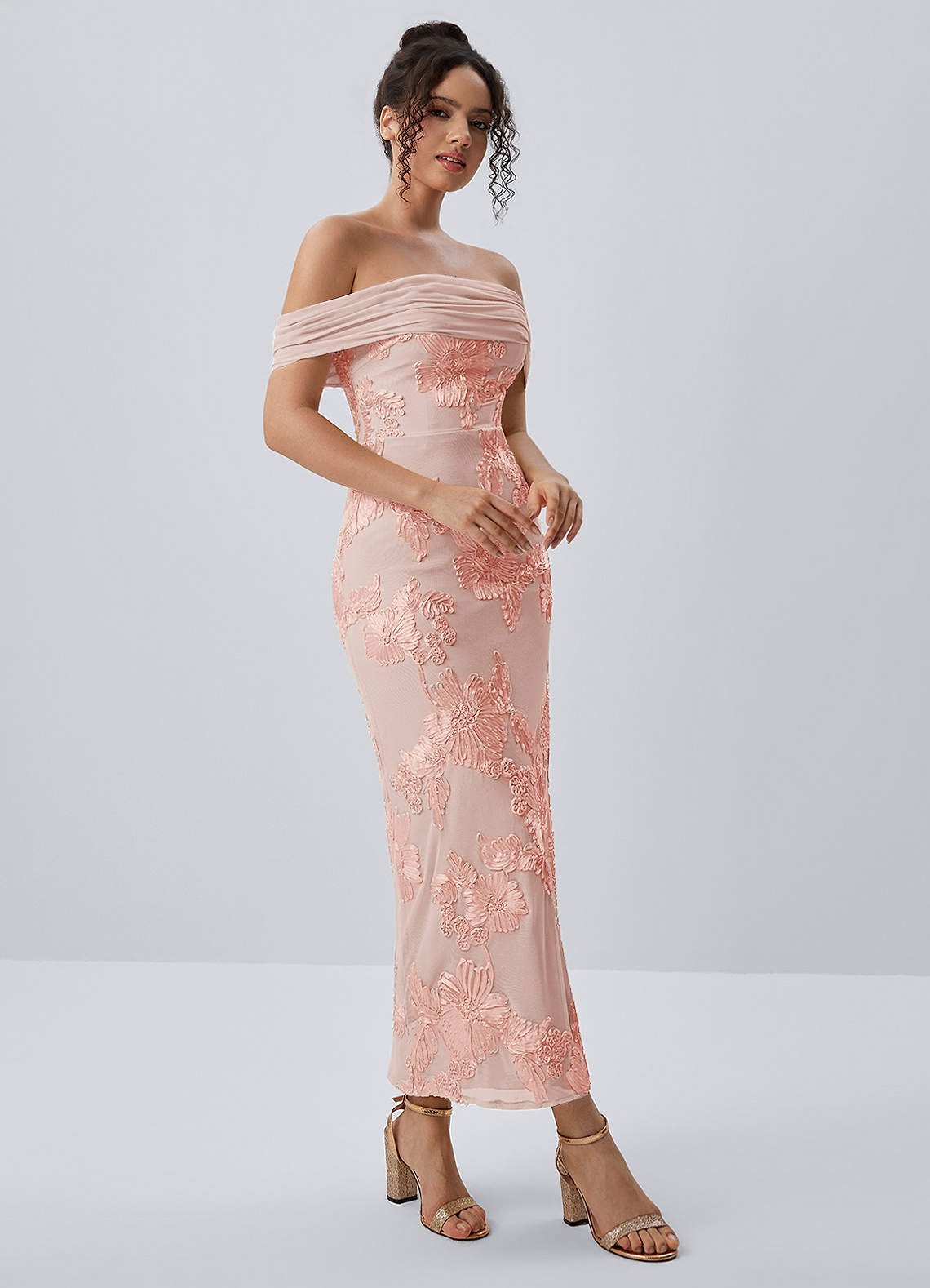 Berenice Sheath Off-the-Shoulder 3D Floral Lace Prom Dress in English Rose
