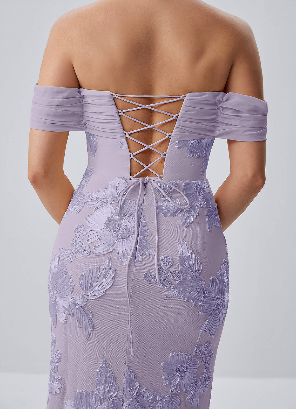 Berenice Sheath Off-the-Shoulder 3D Floral Lace Prom Dress in Pale Purple