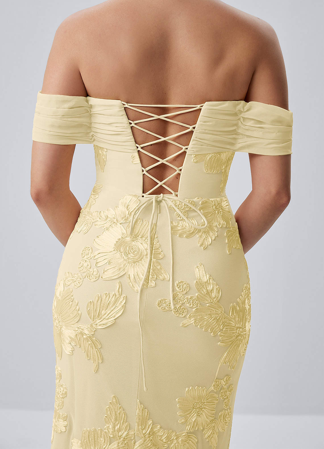 Berenice Sheath Off-the-Shoulder 3D Floral Lace Prom Dress in Lemon Sorbet