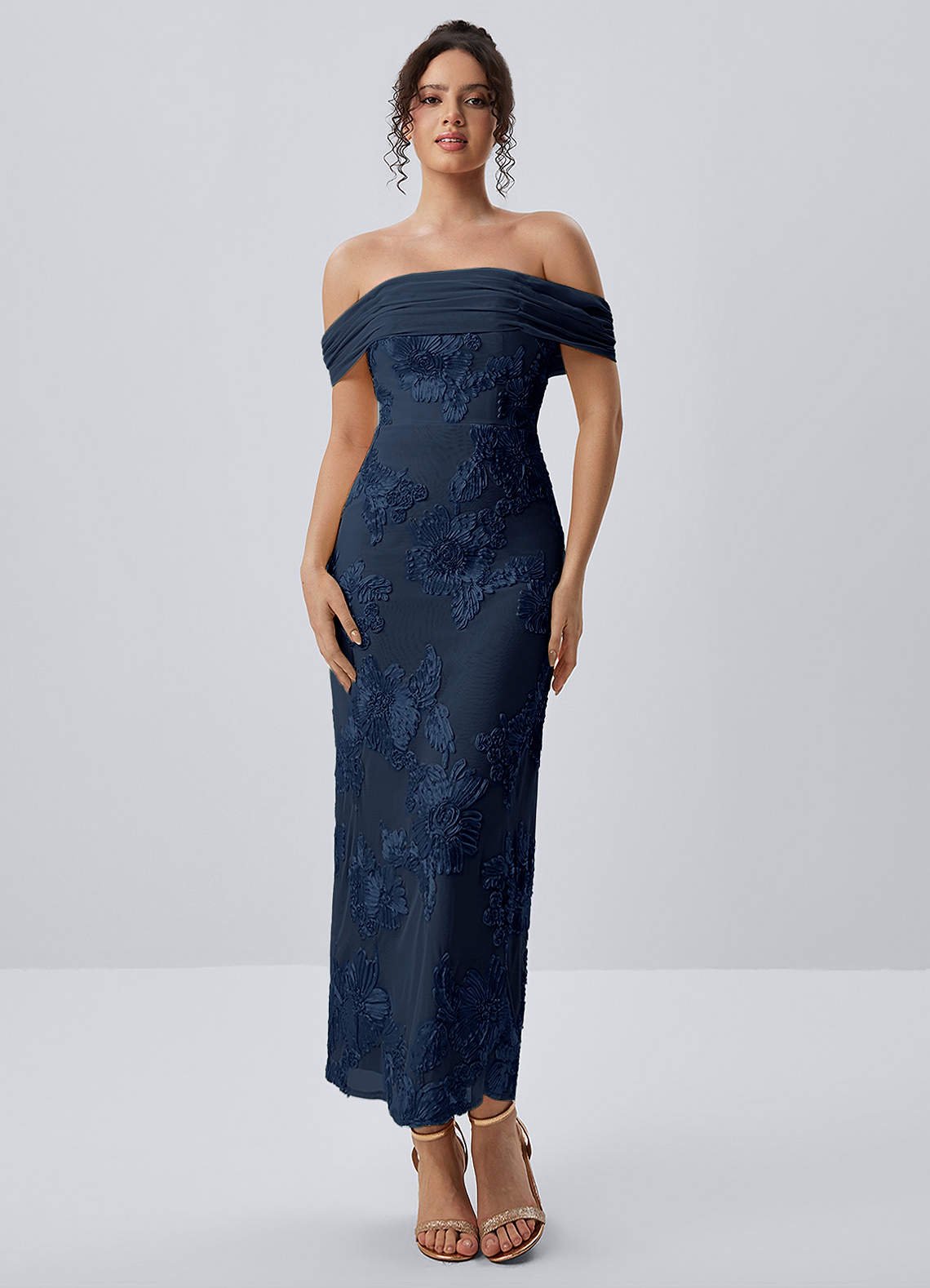 Berenice Sheath Off-the-Shoulder 3D Floral Lace Prom Dress in Pale Purple