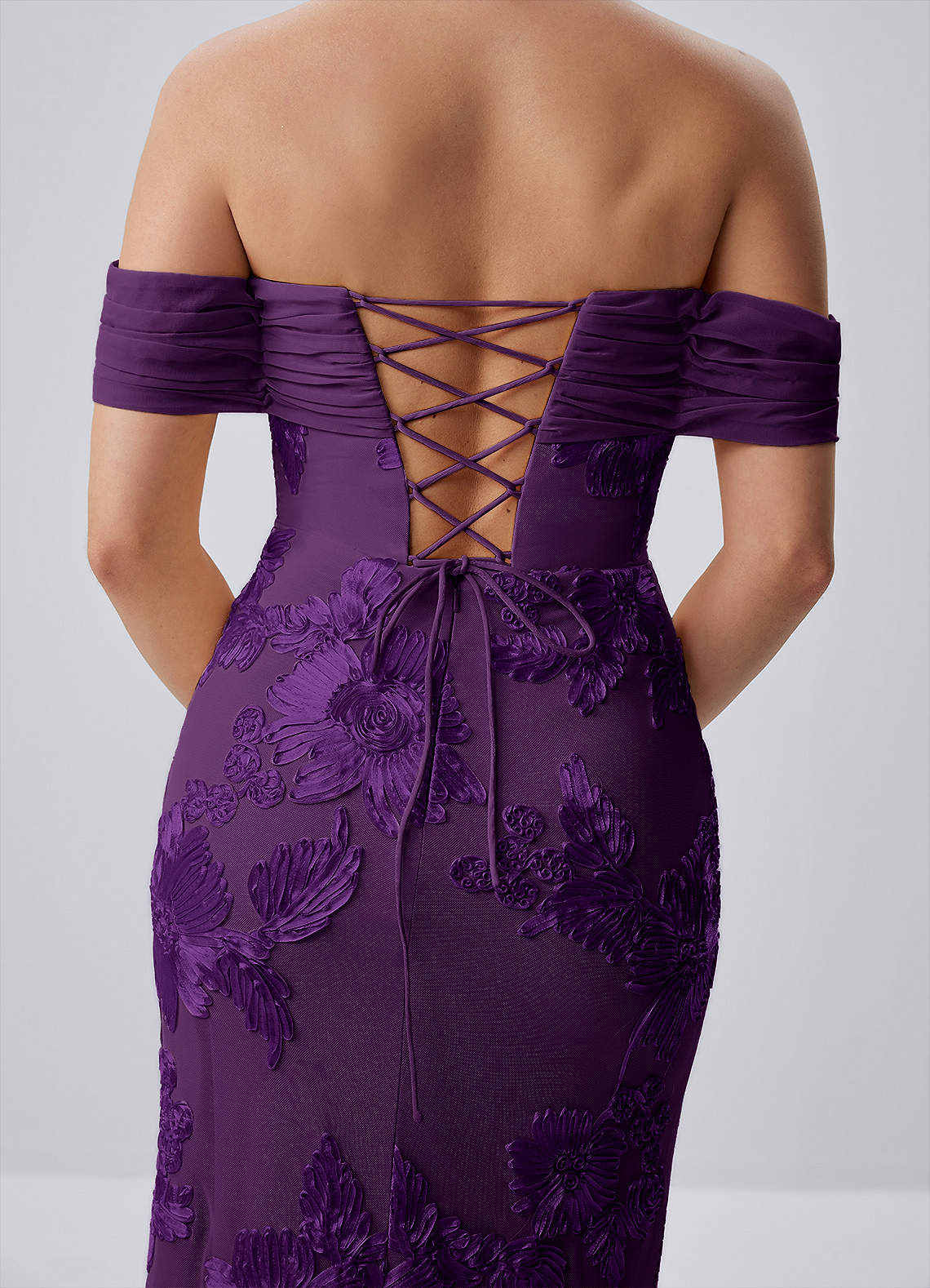 Berenice Sheath Off-the-Shoulder 3D Floral Lace Prom Dress in Plum