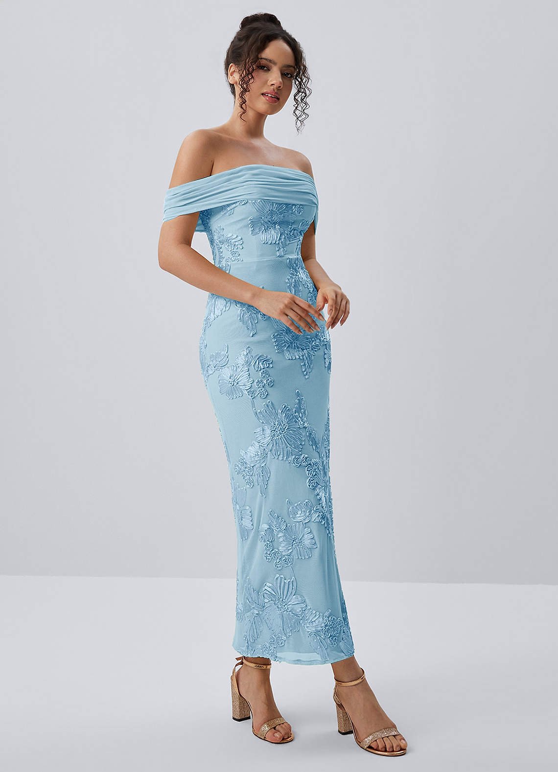 Berenice Sheath Off-the-Shoulder 3D Floral Lace Prom Dress in Sky Blue