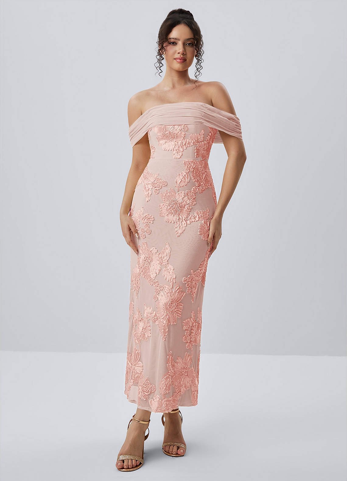 Berenice Sheath Off-the-Shoulder 3D Floral Lace Prom Dress in English Rose