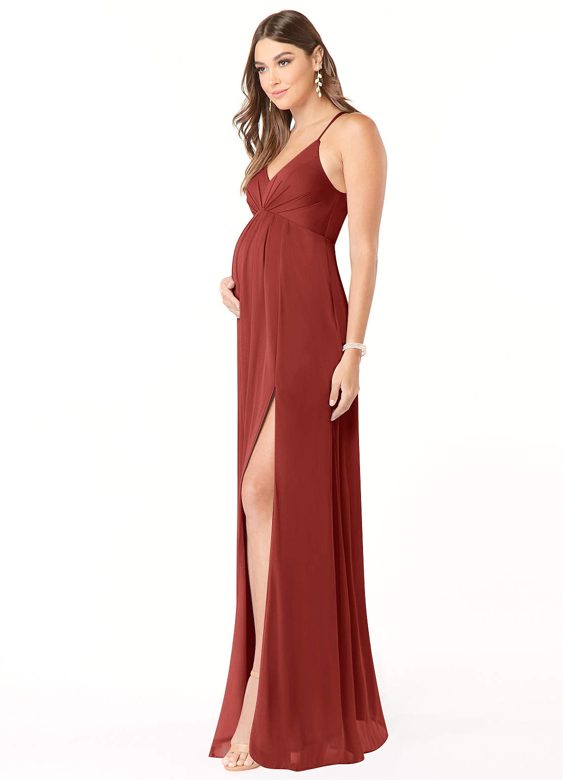 Annabelle A-Line V-Neck Mesh Bridesmaid Dress in Terracotta