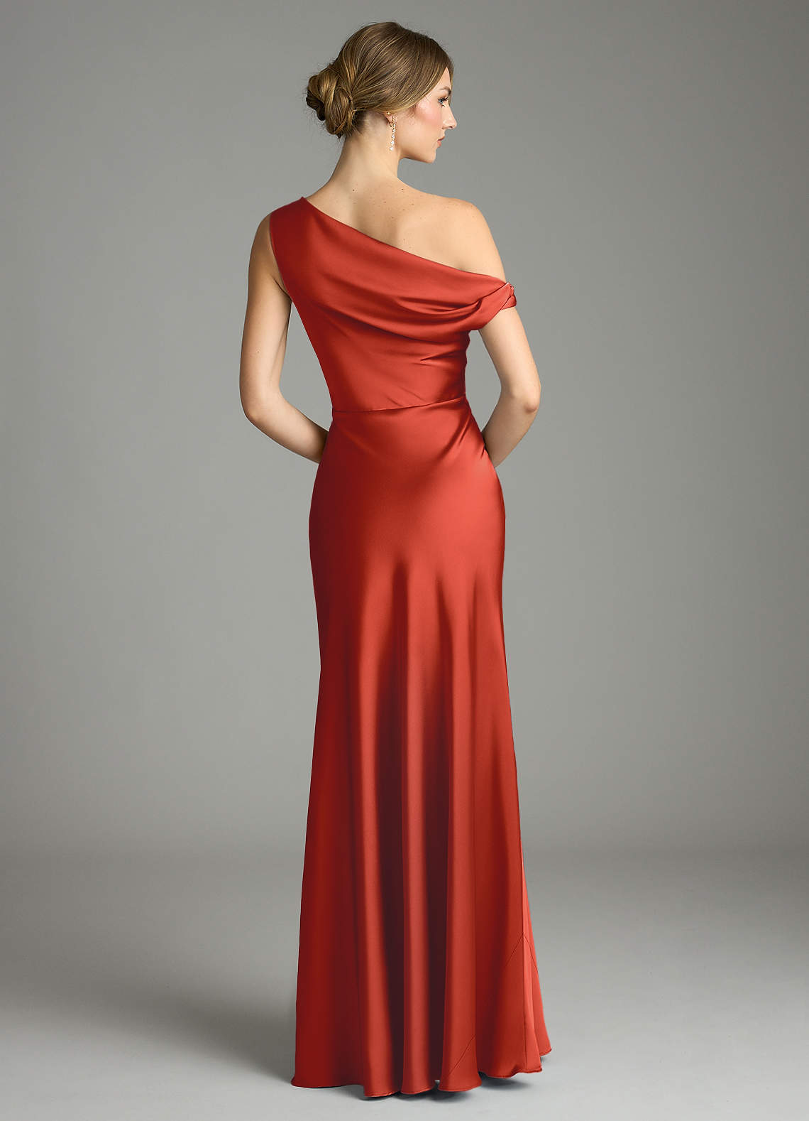 Emerson Mermaid One-Shoulder Stretch Satin Bridesmaid Dress in Rust