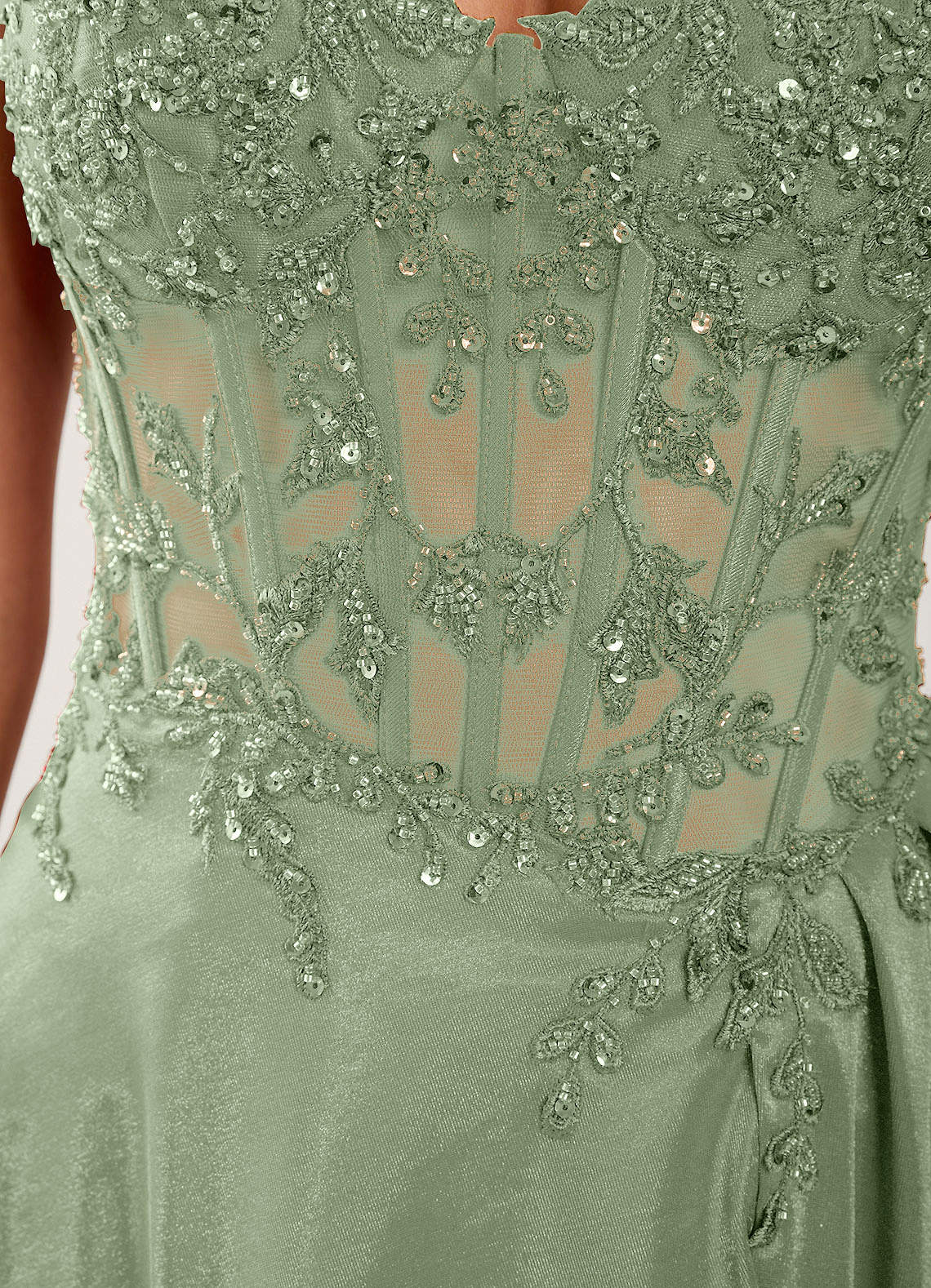 Isoldemark A-Line Sweetheart Satin Evening Dress in Sage