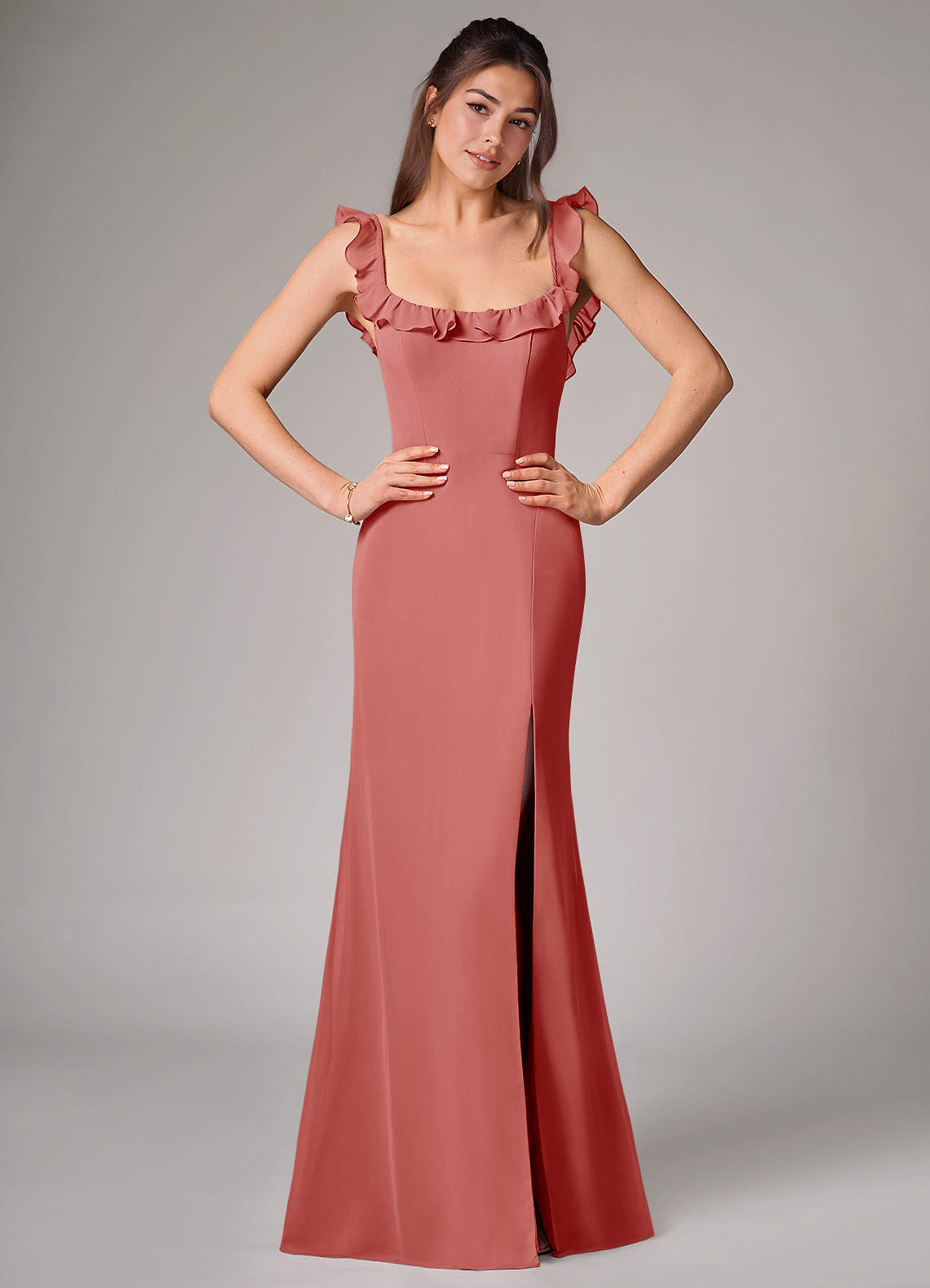 Callie Mermaid Scoop-Neck Chiffon Bridesmaid Dress in Antique Rose