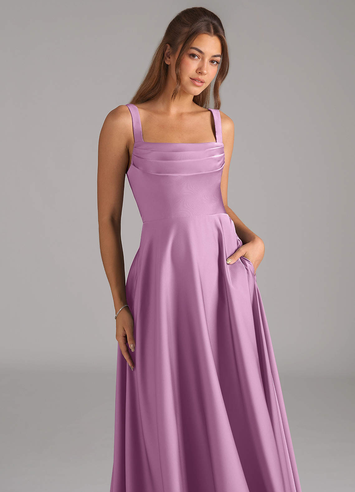 Shaude A-Line Square-Neck Stretch Satin Bridesmaid Dress in Wisteria