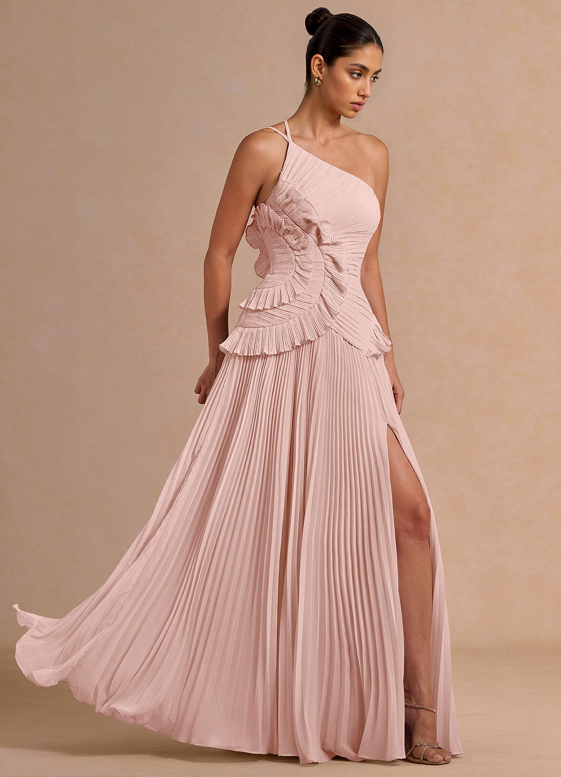Melody A-Line One-Shoulder Chiffon Evening Dress in Haze Pink