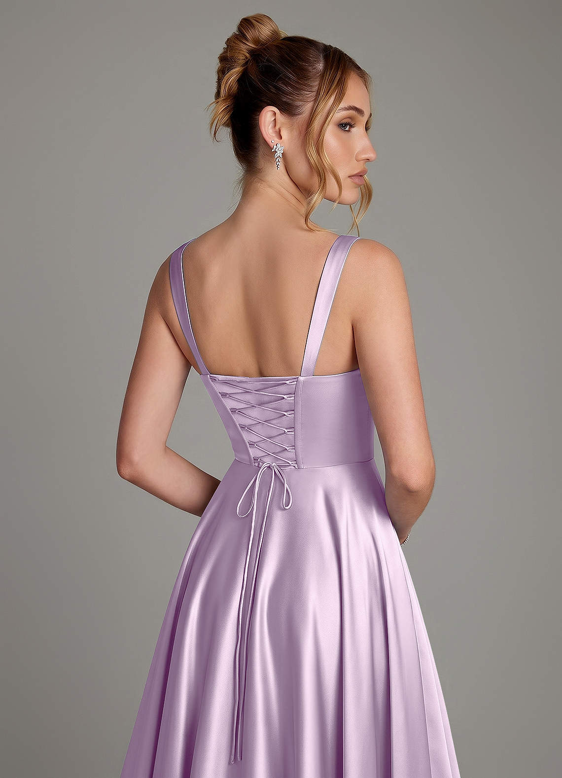 Azaria A-Line Square-Neck Stretch Satin Bridesmaid Dress in Frosted Lilac