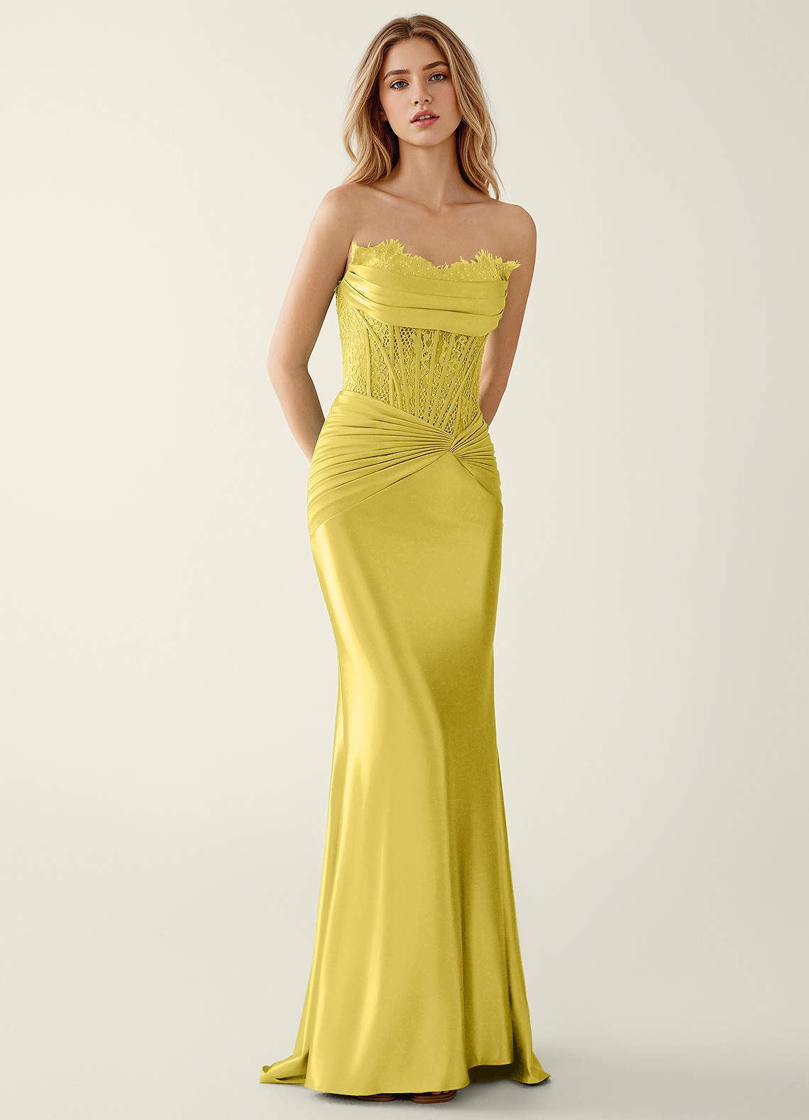 Sasha Mermaid Strapless Stretch Satin Evening Dress in Lemon Sorbet