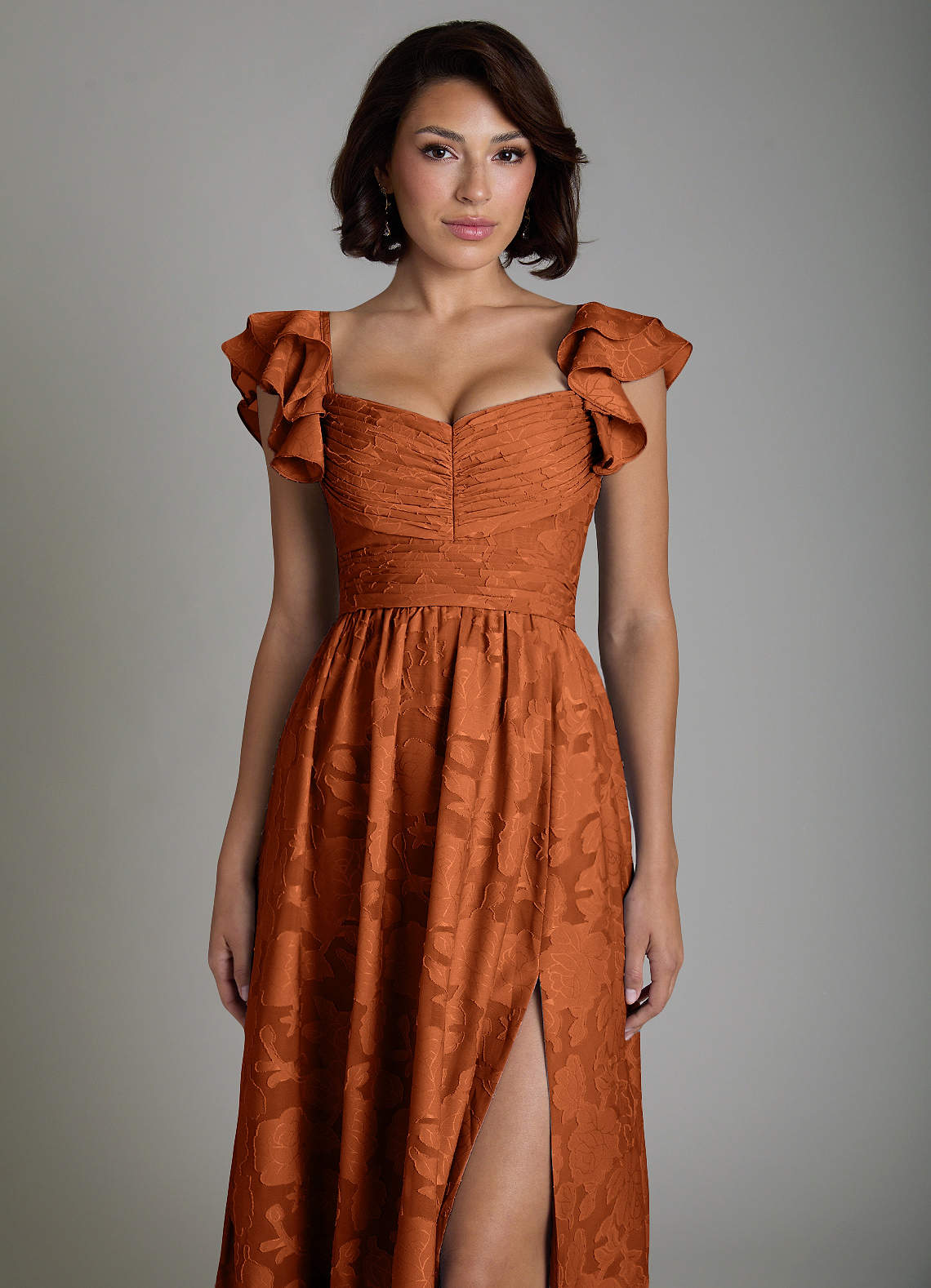 Anaya A-Line V-Neck Floral Burnout Bridesmaid Dress in Burnt Orange