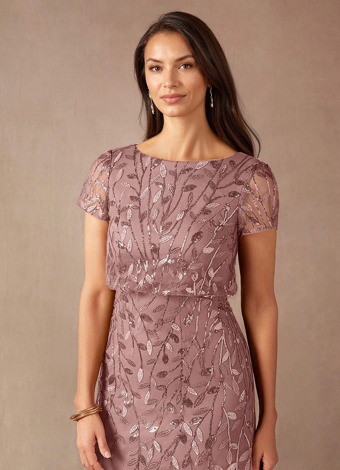 Lehi A-Line Boat-Neck Sequined Tulle Mother of the Bride Dress