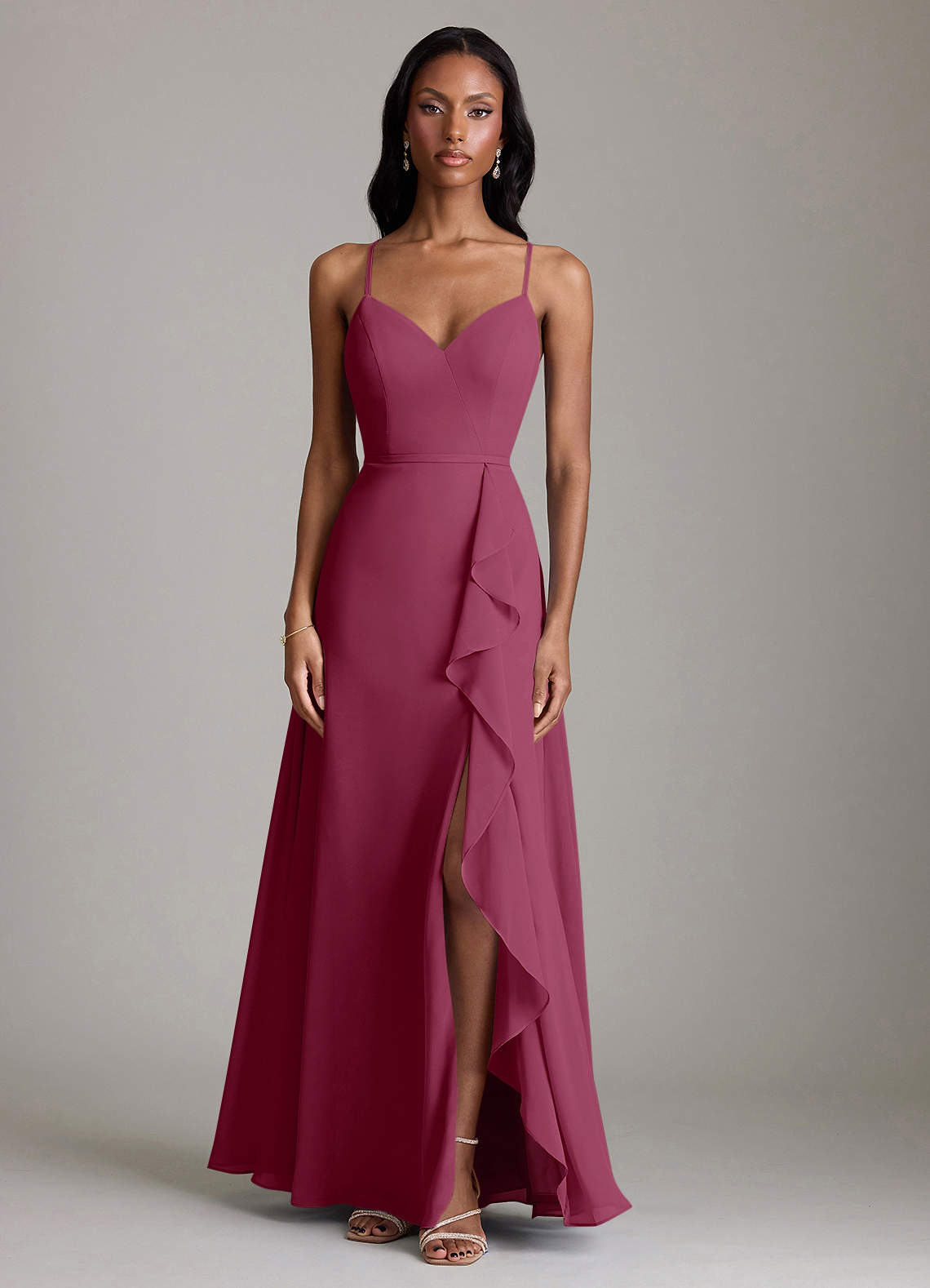Naeem A-Line V-Neck Chiffon Bridesmaid Dress in Mulberry