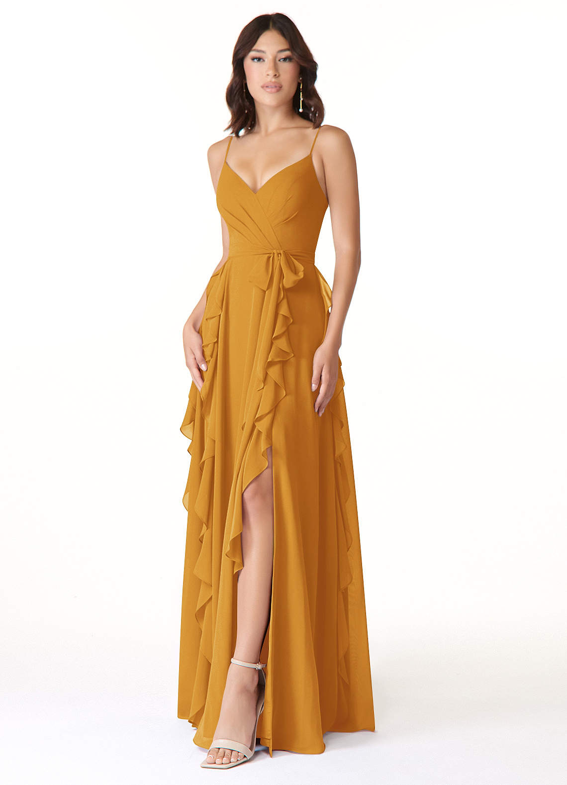 Peyton A-Line V-Neck Chiffon Bridesmaid Dress in butterscotch
