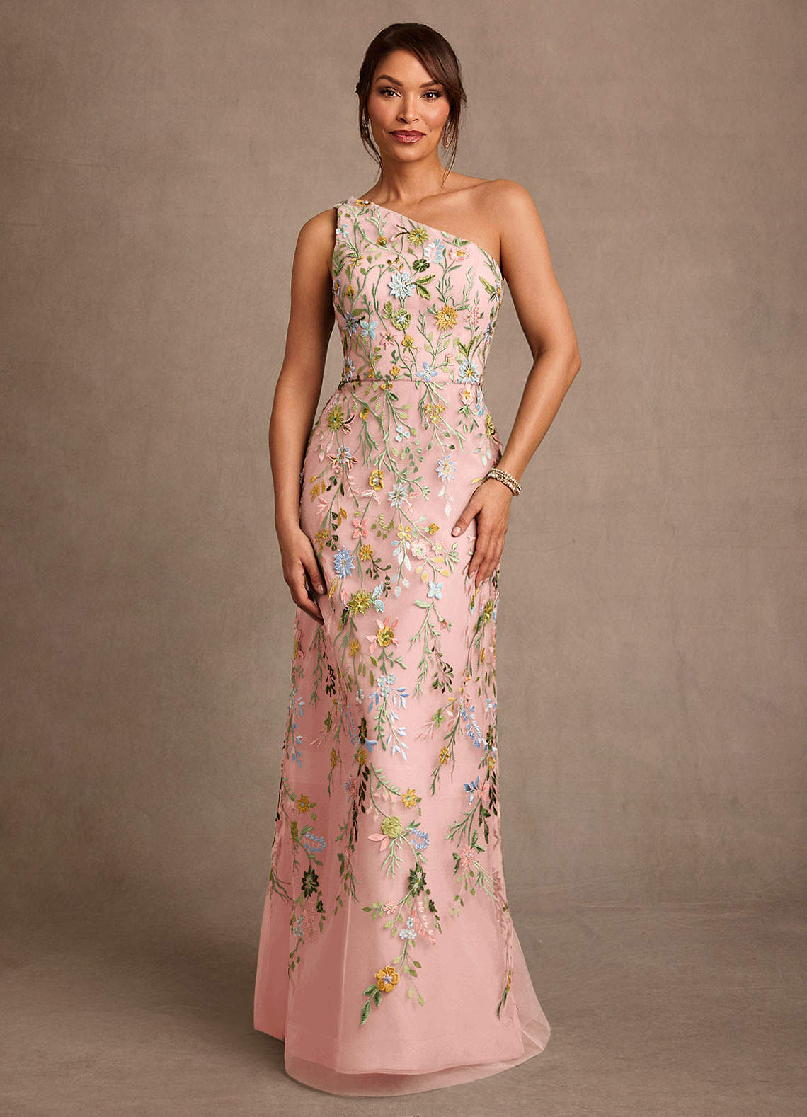 Bertie A-Line One-Shoulder Lace Mother of the Bride Dress in Rosette