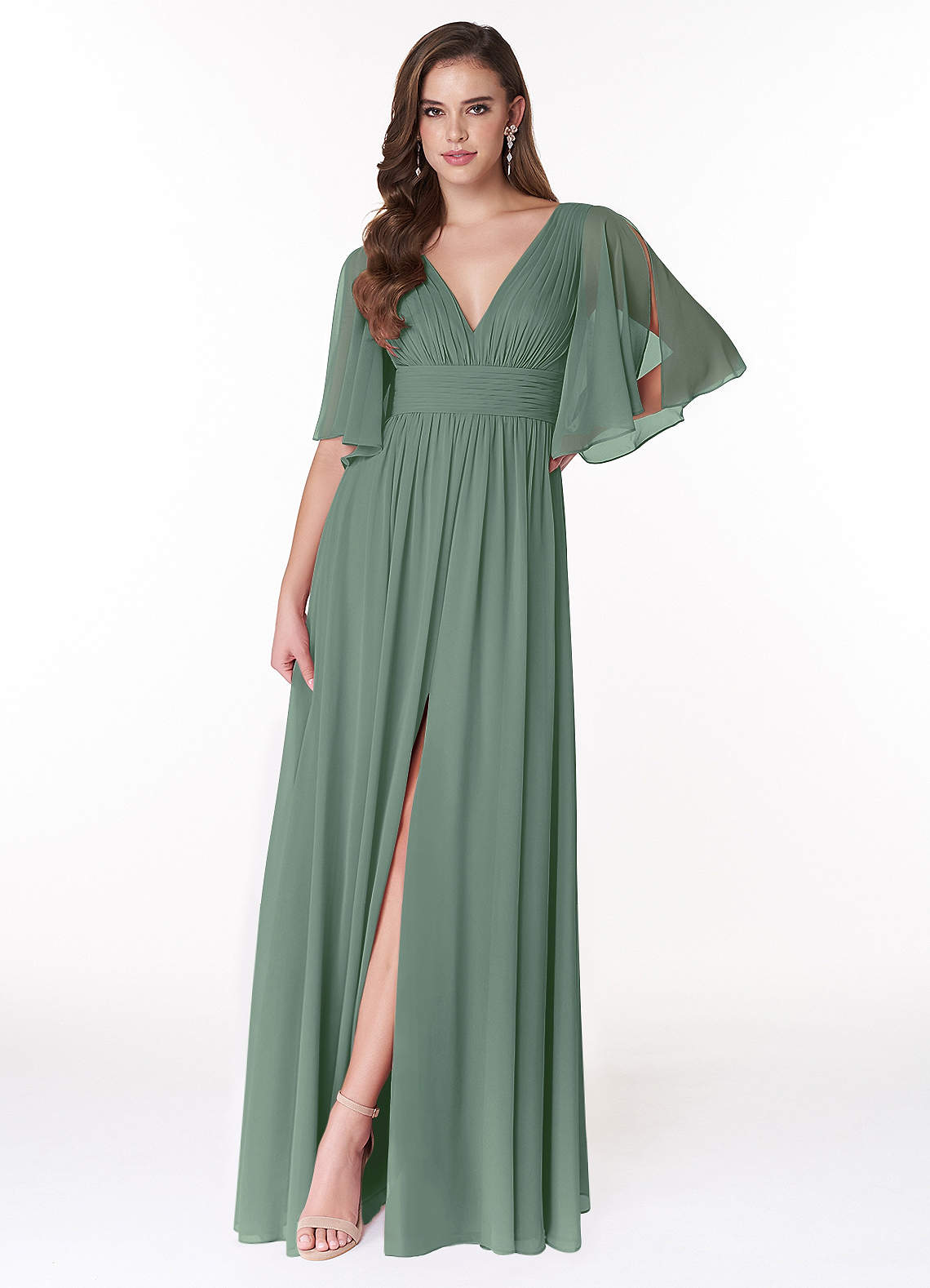 Temeka A-Line V-Neck Chiffon Bridesmaid Dress in Eucalyptus
