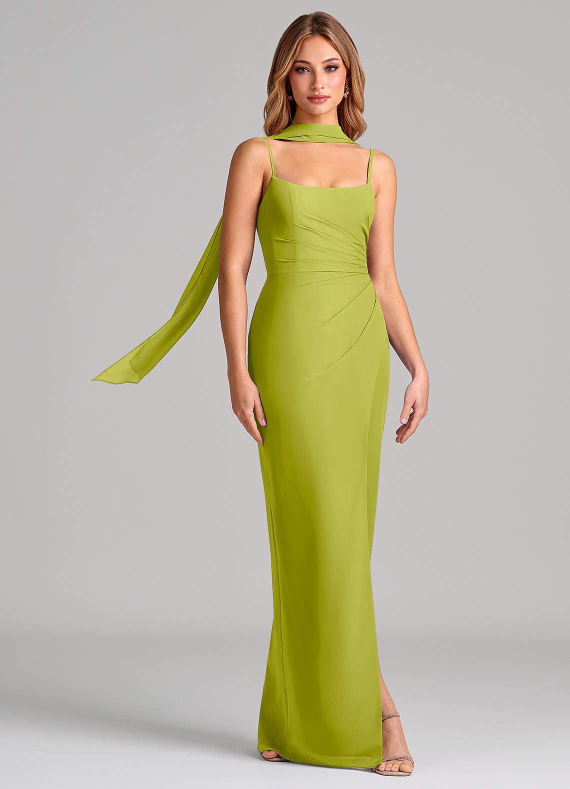 Calandra Sheath Scoop-Neck Chiffon Bridesmaid Dress in Lemongrass