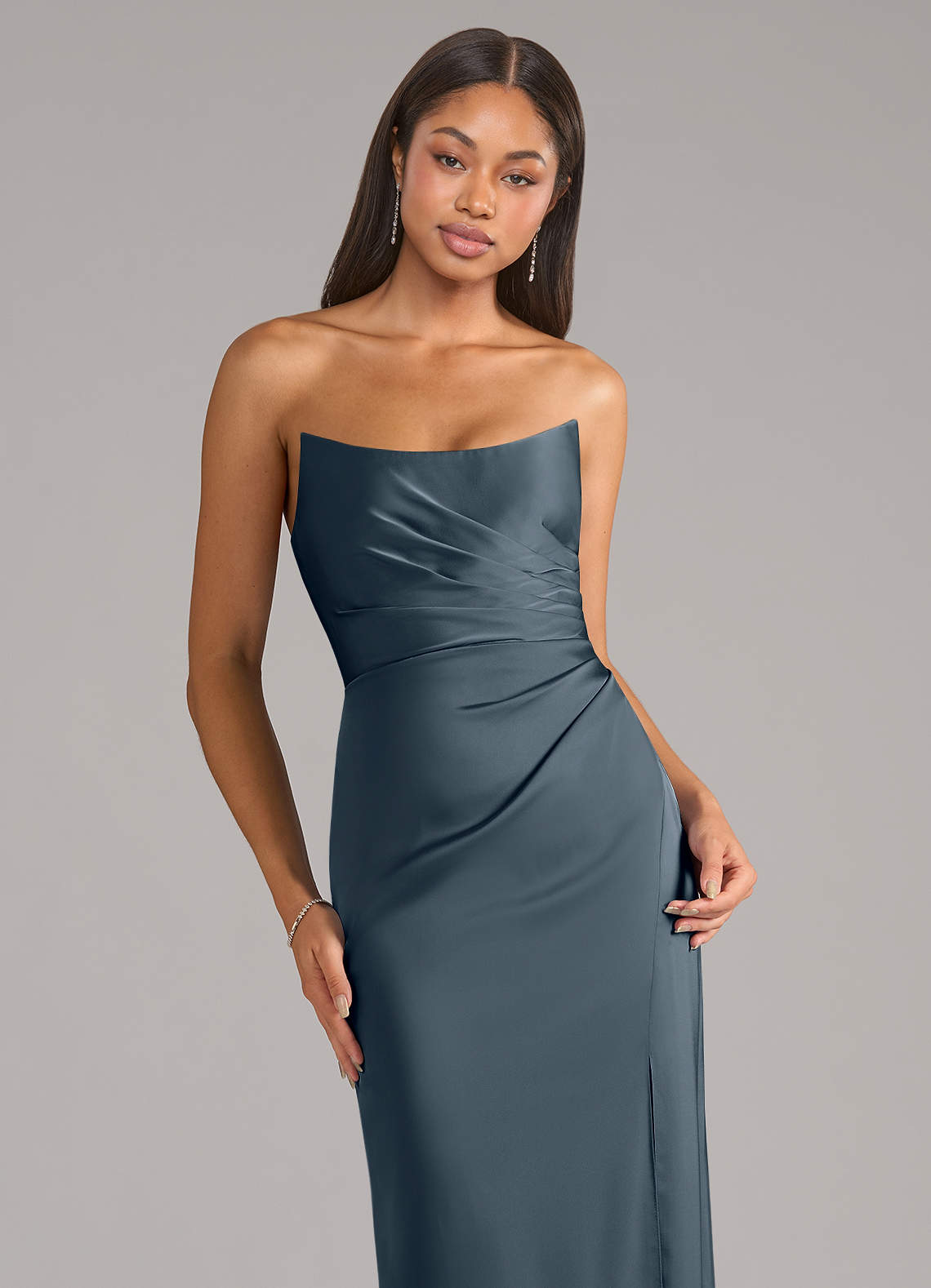 Marla Sheath Strapless Stretch Satin Bridesmaid Dress in Twilight