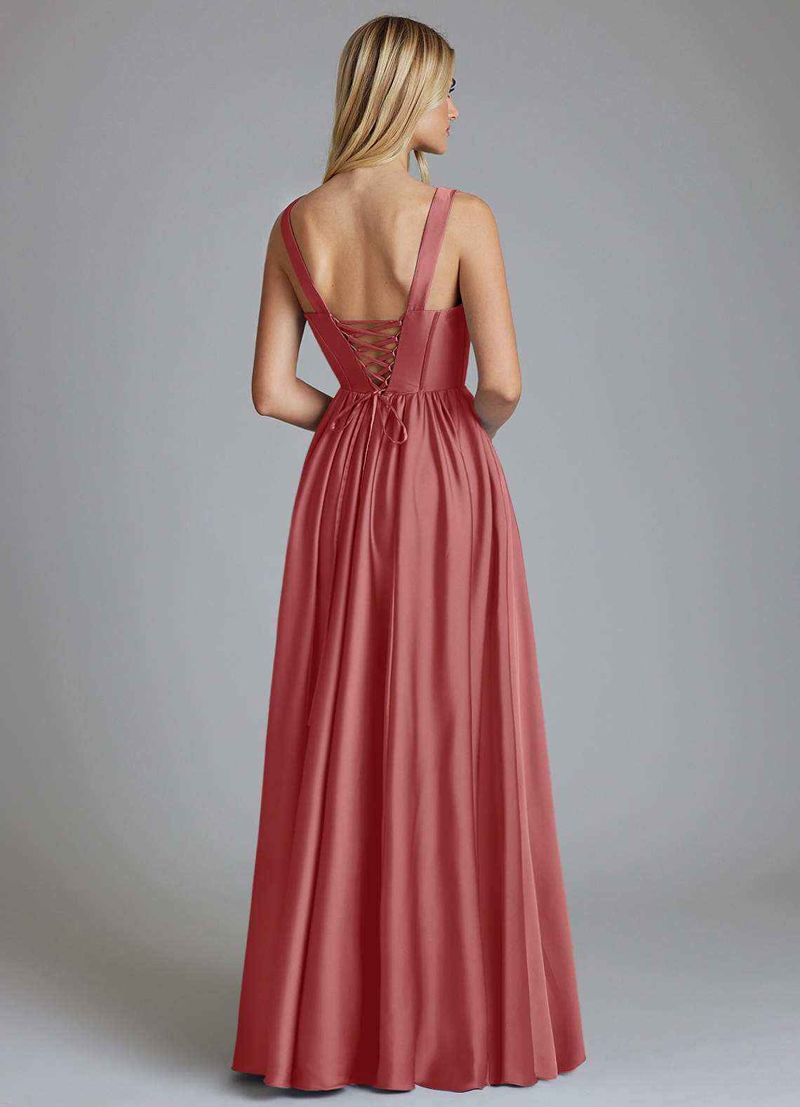 Delmie A-Line V-Neck Stretch Satin Bridesmaid Dress in Antique Rose
