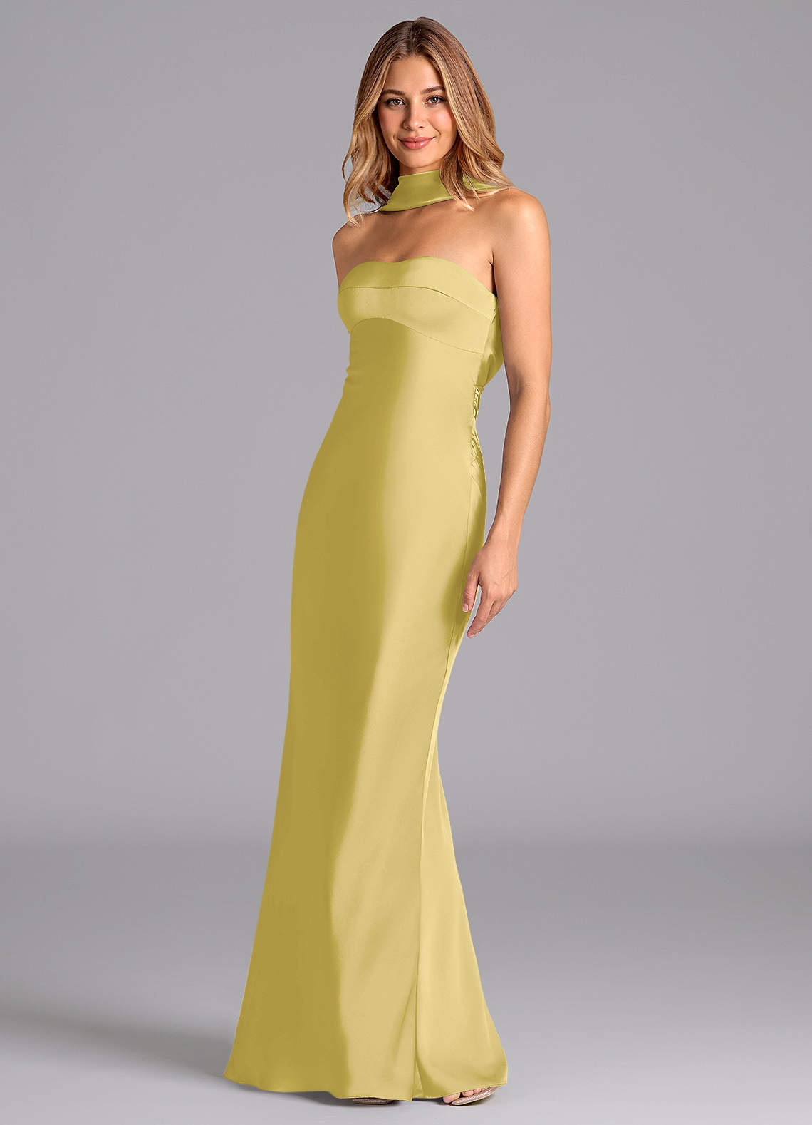 Lusinda Mermaid Strapless Stretch Satin Bridesmaid Dress in Canary