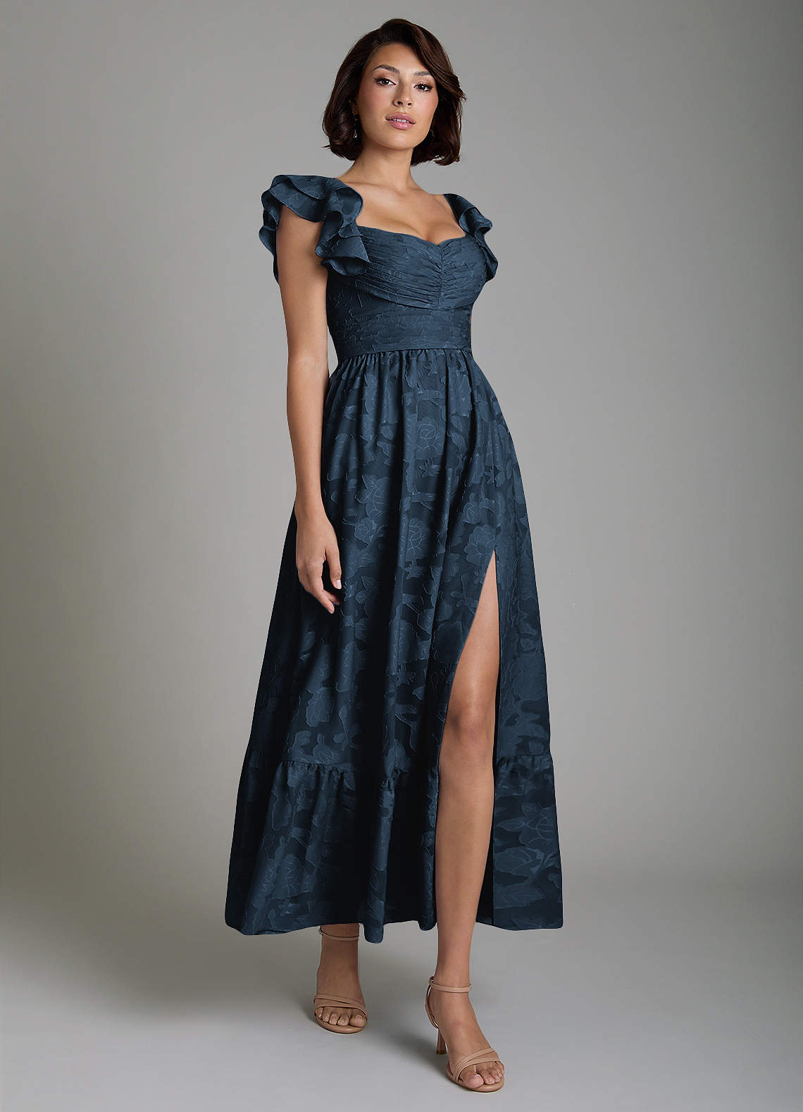 Anaya A-Line V-Neck Floral Burnout Bridesmaid Dress in Dark Navy