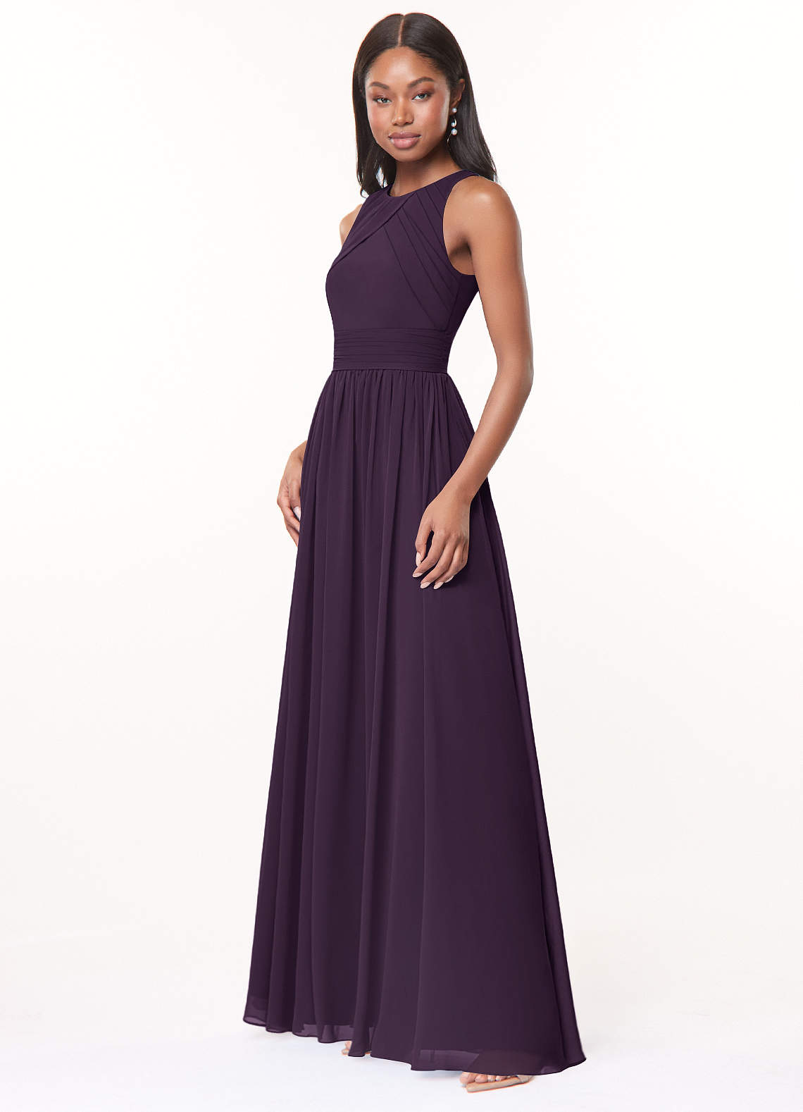 Harper A-Line Scoop-Neck Chiffon Bridesmaid Dress in Plum