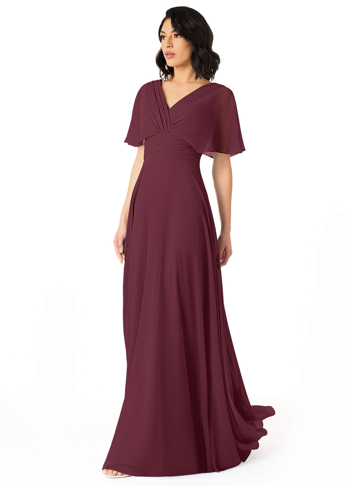Pamela A-Line V-Neck Chiffon Bridesmaid Dress in Cabernet