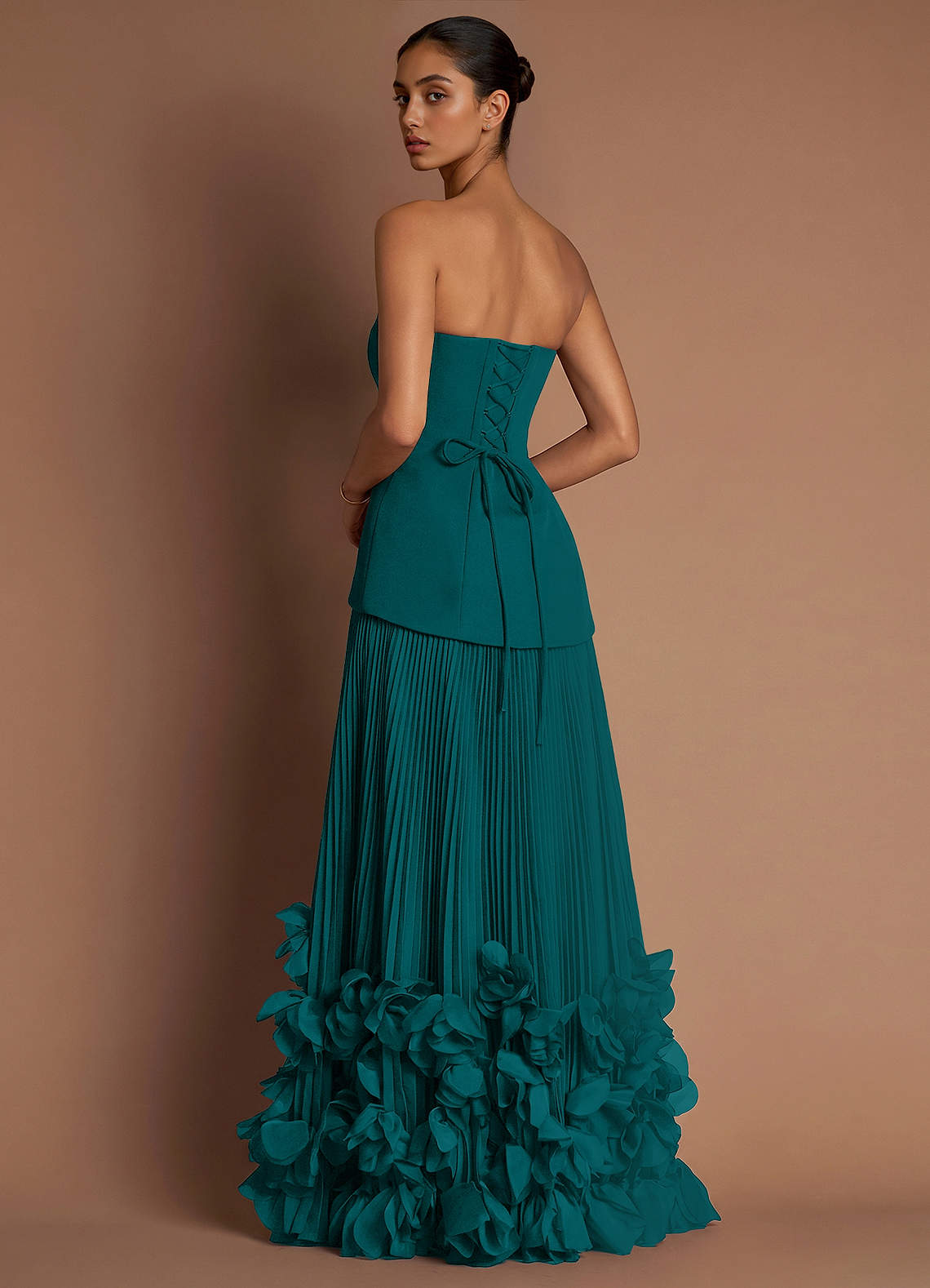 Marnie A-Line Corset Crepe Chiffon Evening Dress in Peacock