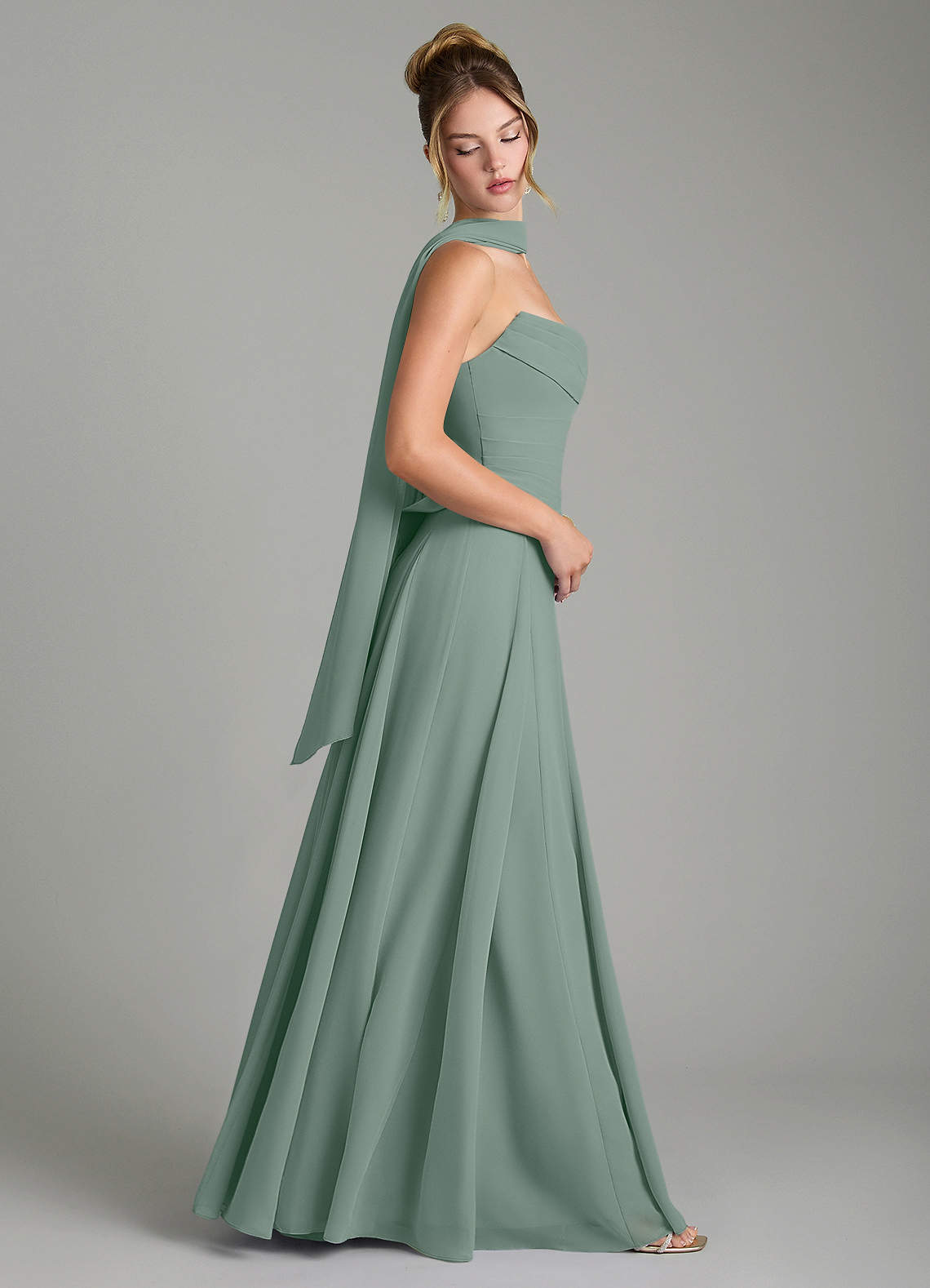 Gabriela A-Line Cowl-Neck Chiffon Bridesmaid Dress in Silver Sage