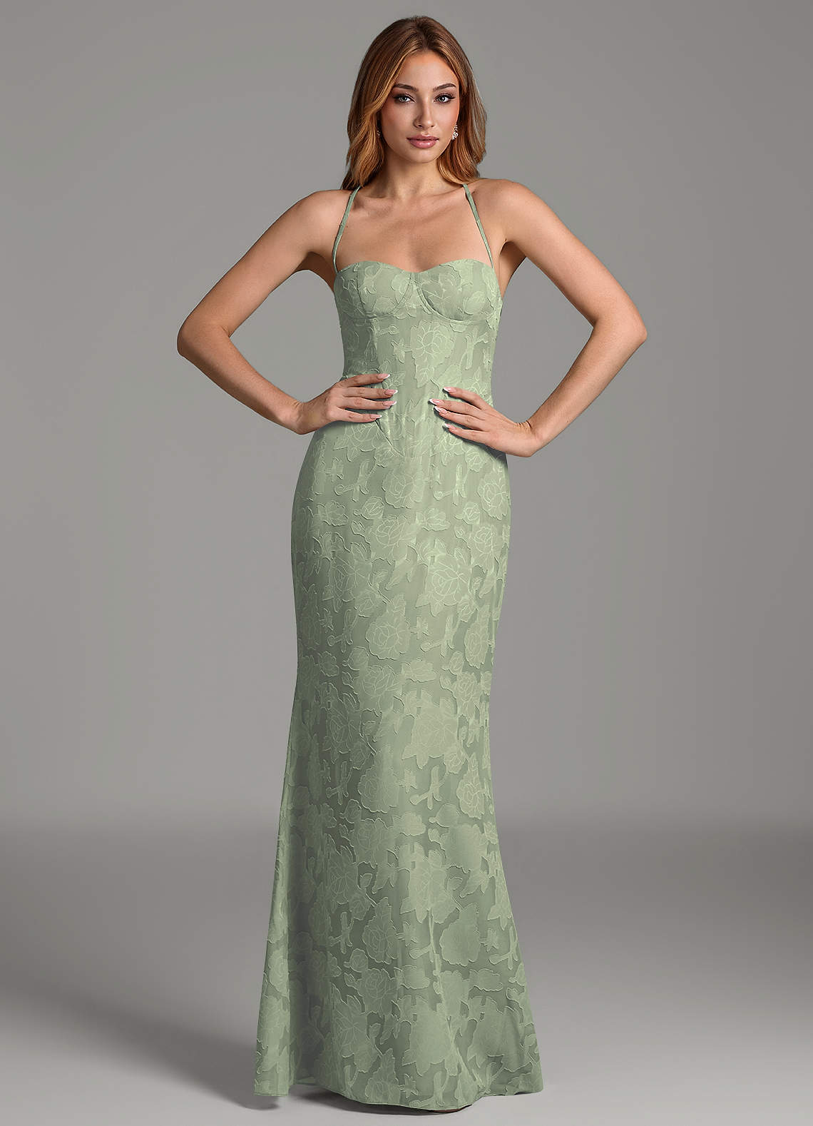 Dara Mermaid Sweetheart Floral Burnout Bridesmaid Dress in Agave