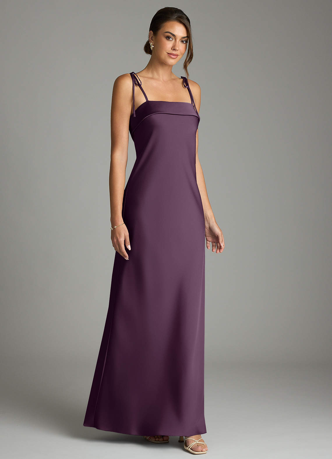 Ellia Sheath Straight-Neck Stretch Satin Bridesmaid Dress in Plum