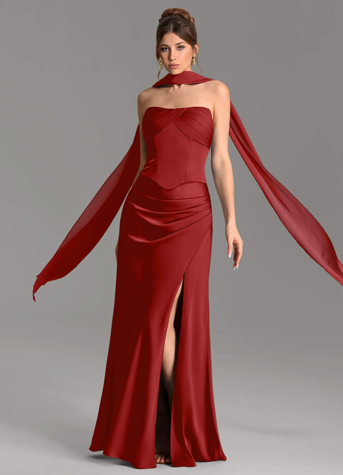 Nicki Sheath Scoop-Neck Stretch Satin Bridesmaid Dress in Pomegranate