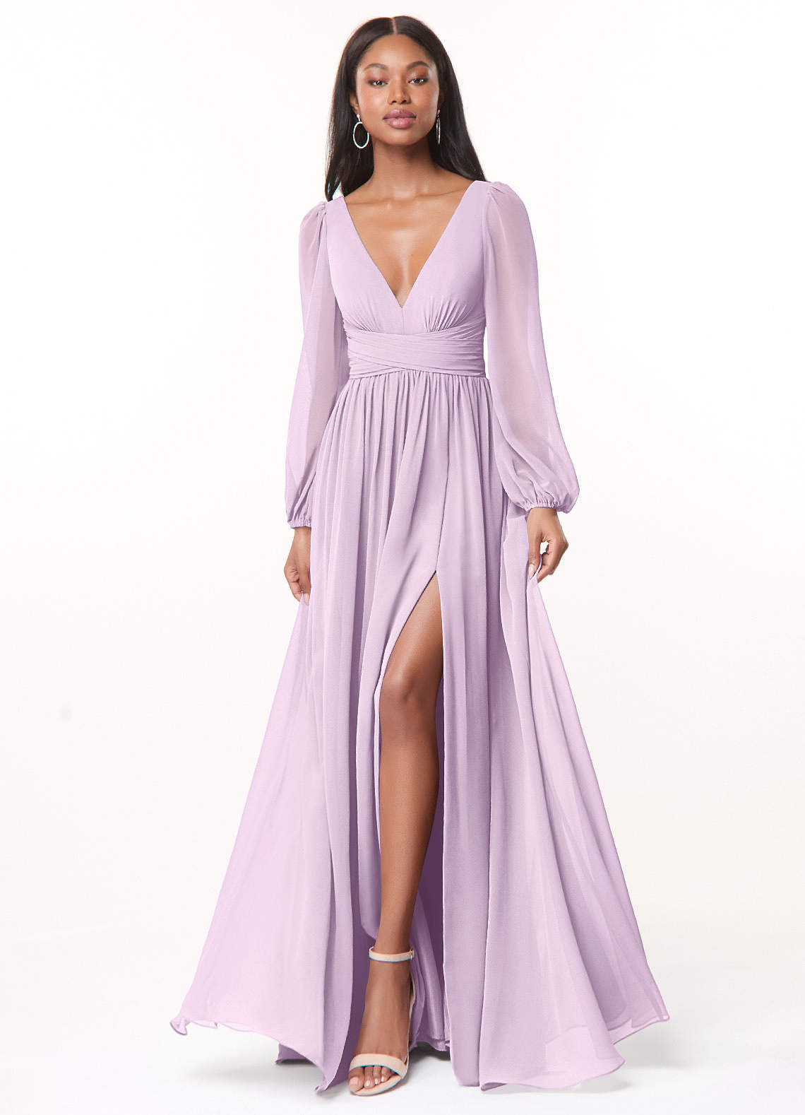 Norah A-Line V-Neck Chiffon Bridesmaid Dress in Frosted Lilac