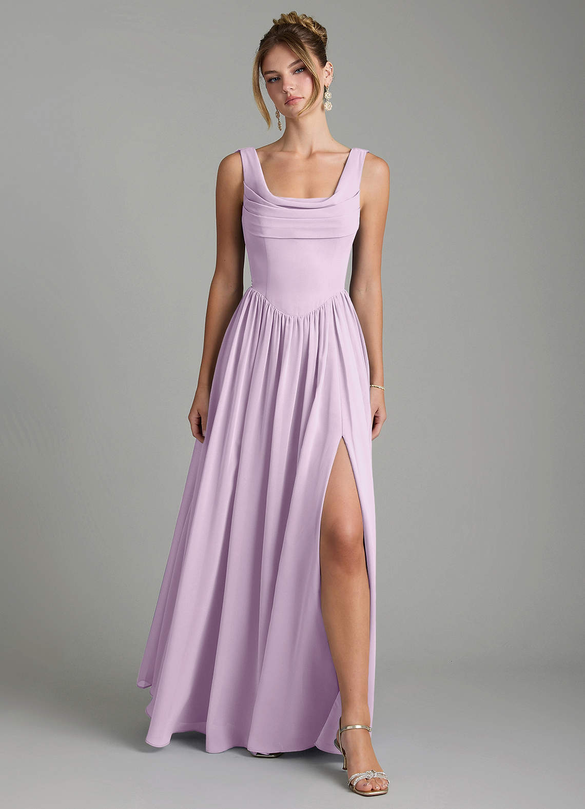 Novi A-Line Square-Neck Chiffon Bridesmaid Dress in Frosted Lilac