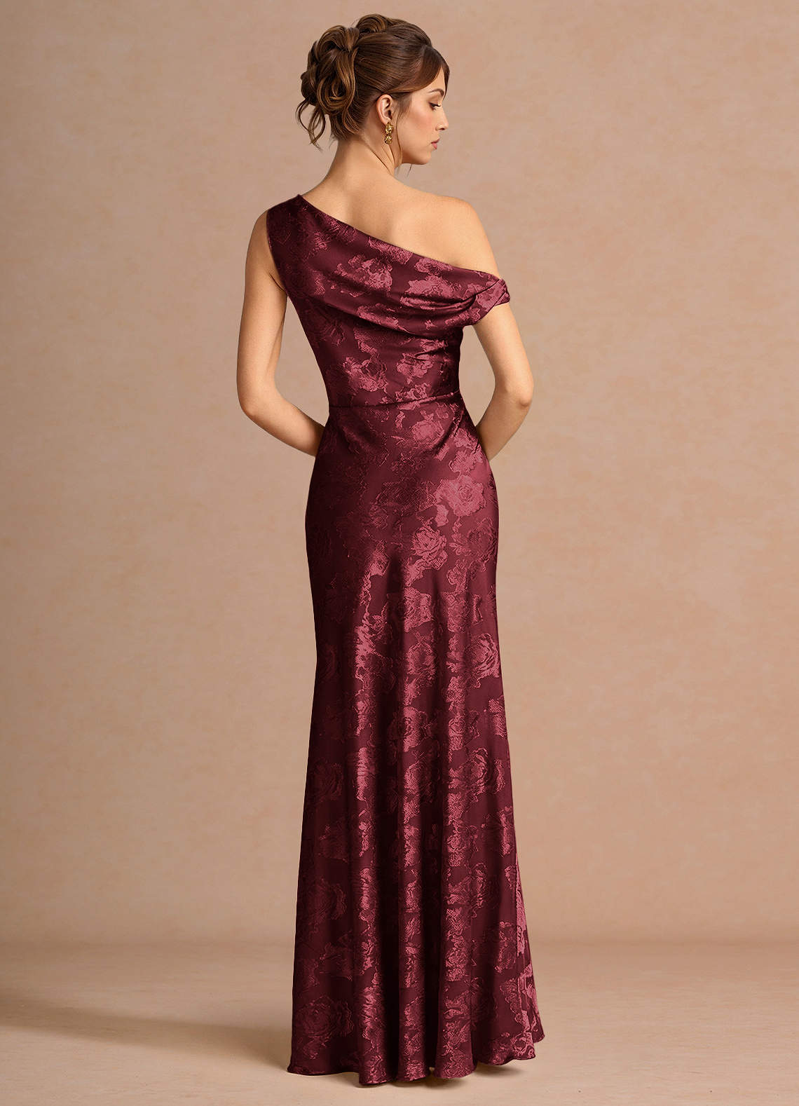 Kismet Mermaid One-Shoulder Fil Coupé Wedding Guest Dress in Wine