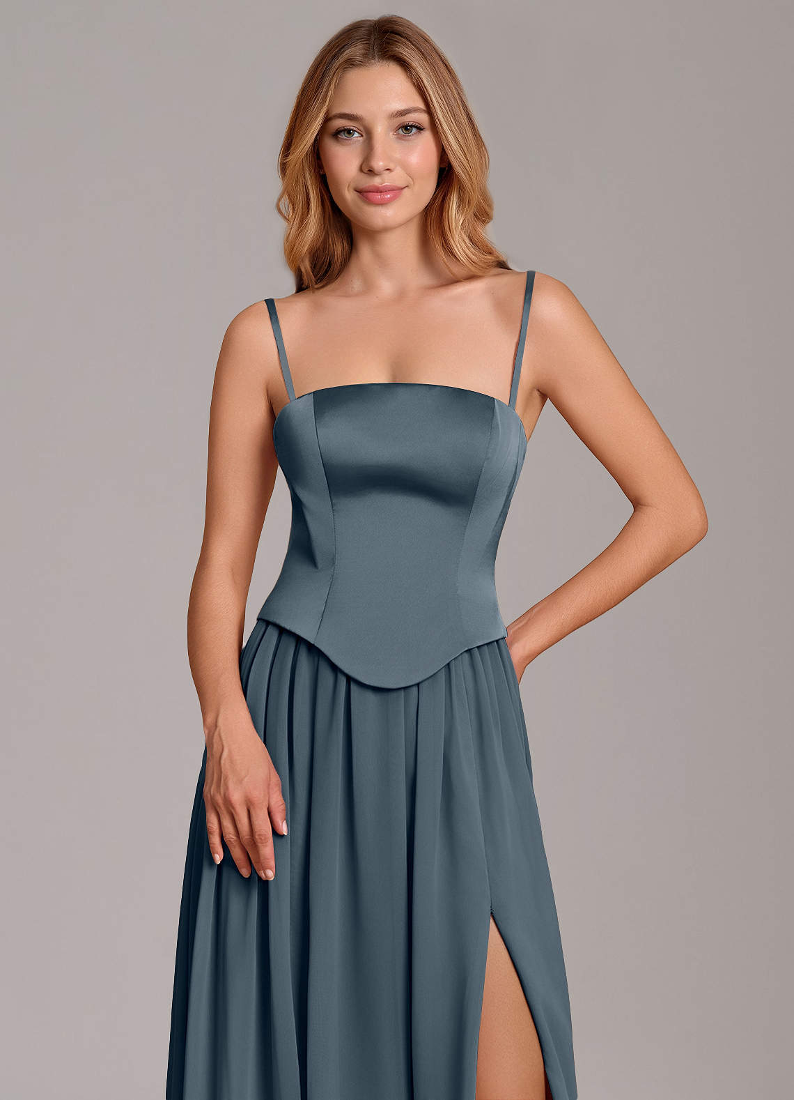 Cadence A-Line Strapless Chiffon and Stretch Satin Bridesmaid Dress in Twilight