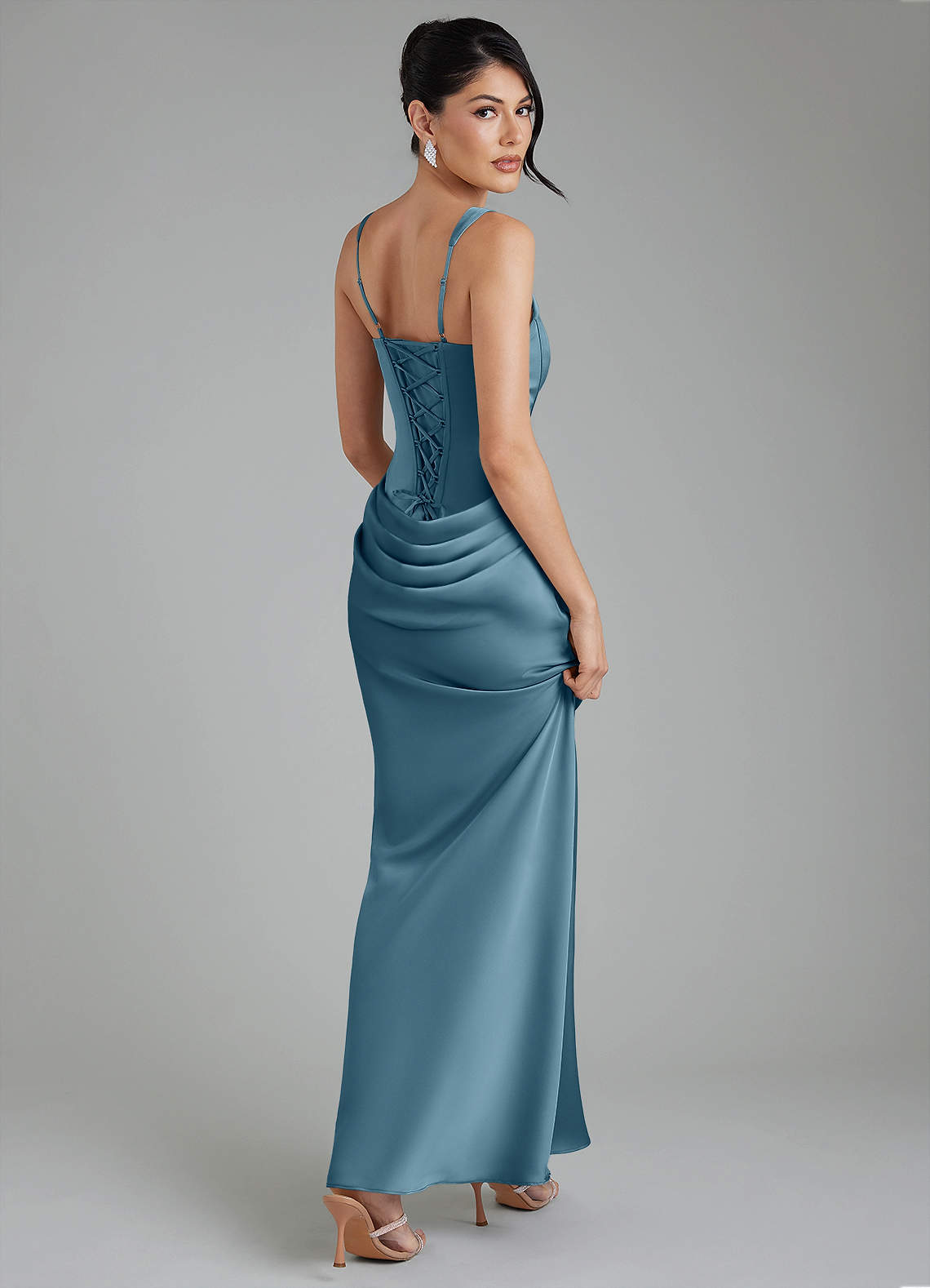 Etta Mermaid Square-Neck Stretch Satin Bridesmaid Dress in Bermuda