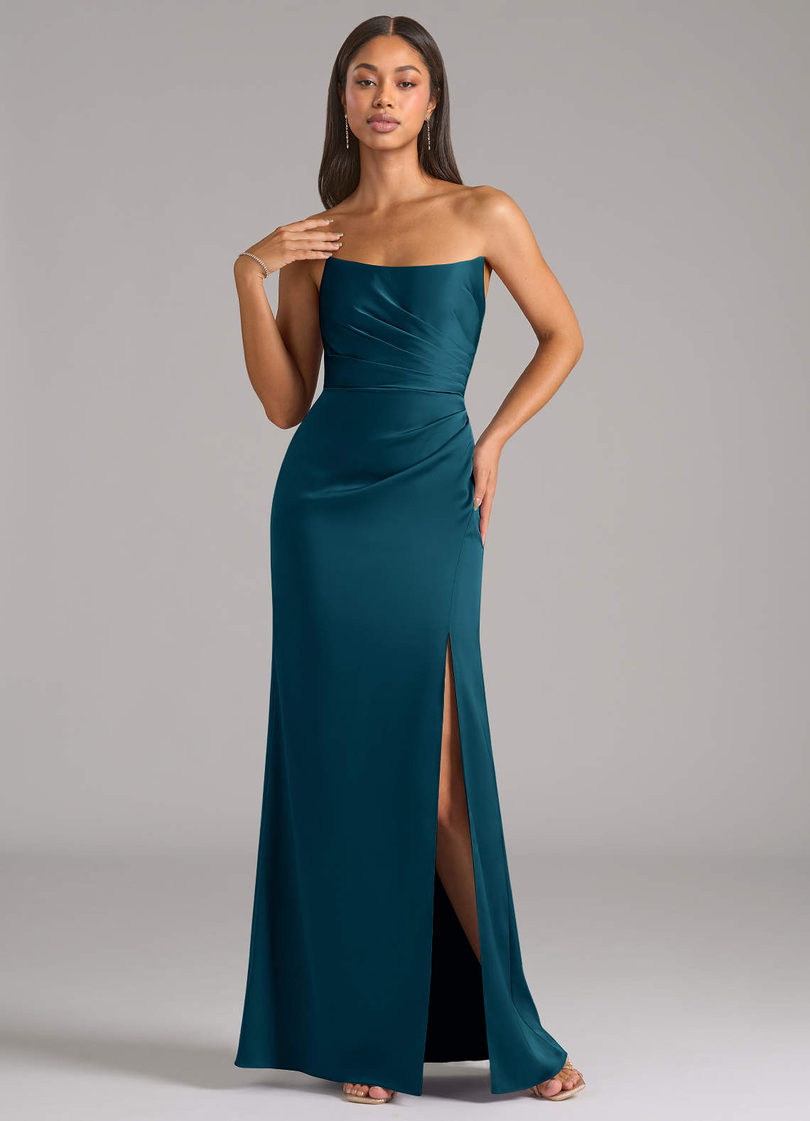 Marla Sheath Strapless Stretch Satin Bridesmaid Dress in Ink Blue