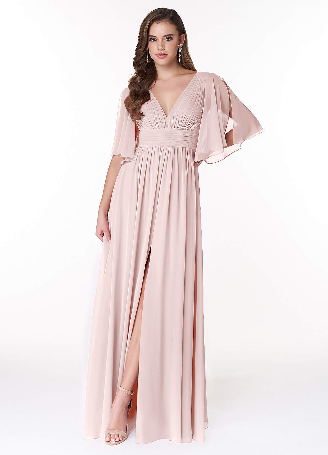 Temeka A-Line V-Neck Chiffon Bridesmaid Dress in Blushing Pink