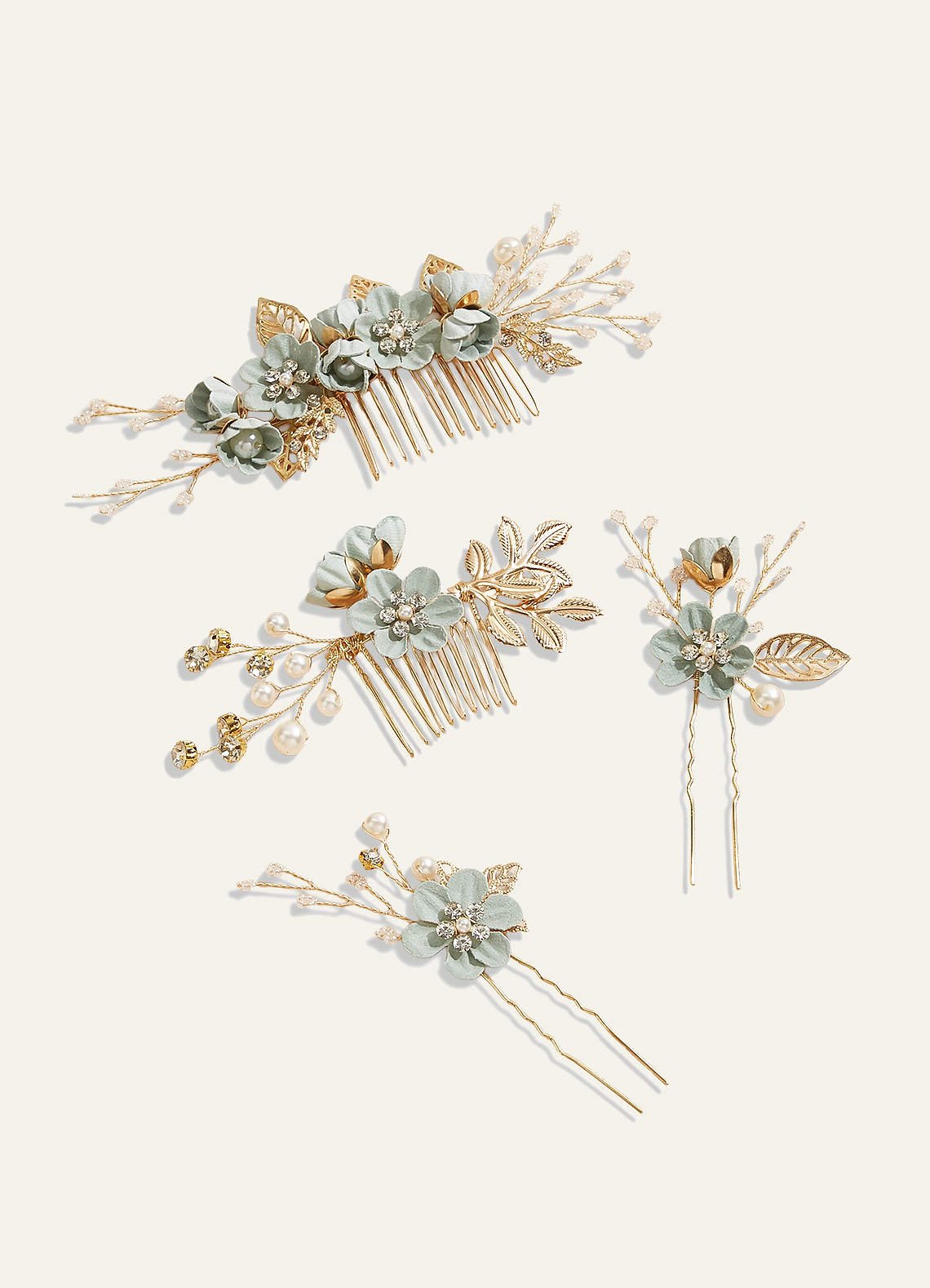Blue Floral Hair Comb Set — Light Green — 图 1/28
