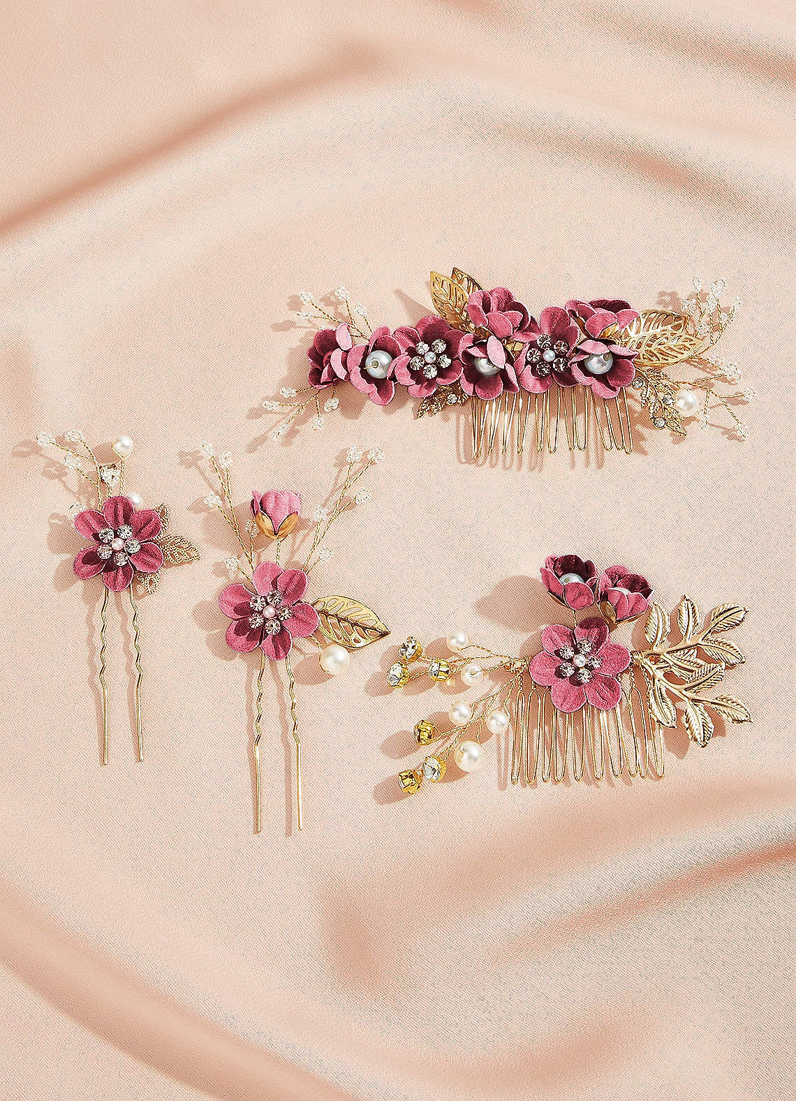 Blue Floral Hair Comb Set — Vintage Mauve — 图 12/28