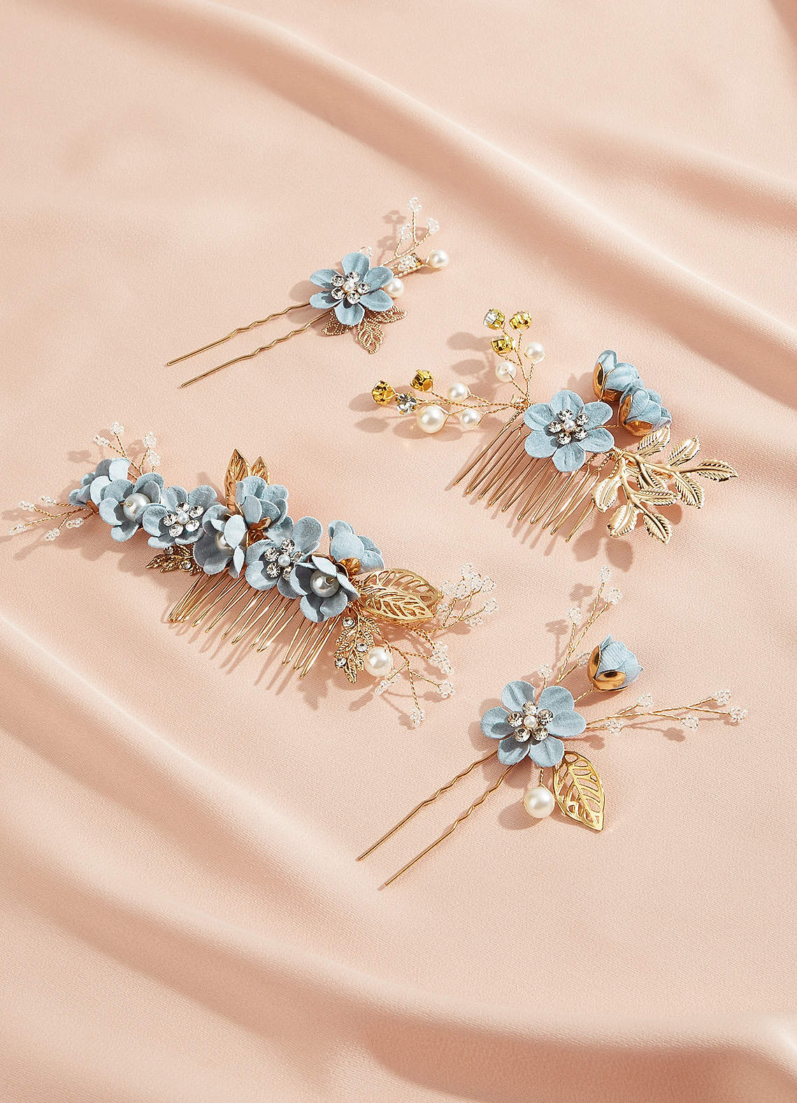 Blue Floral Hair Comb Set — Light Blue — 图 27/28