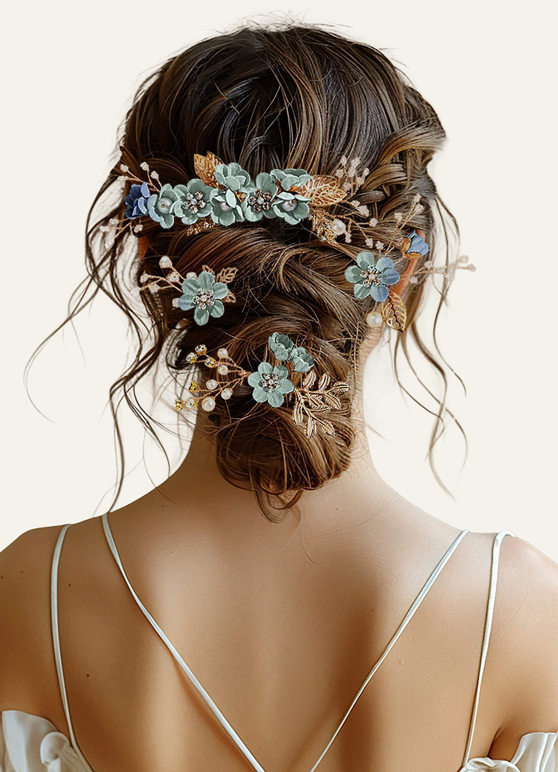 Blue Floral Hair Comb Set — Light Green — 图 2/28