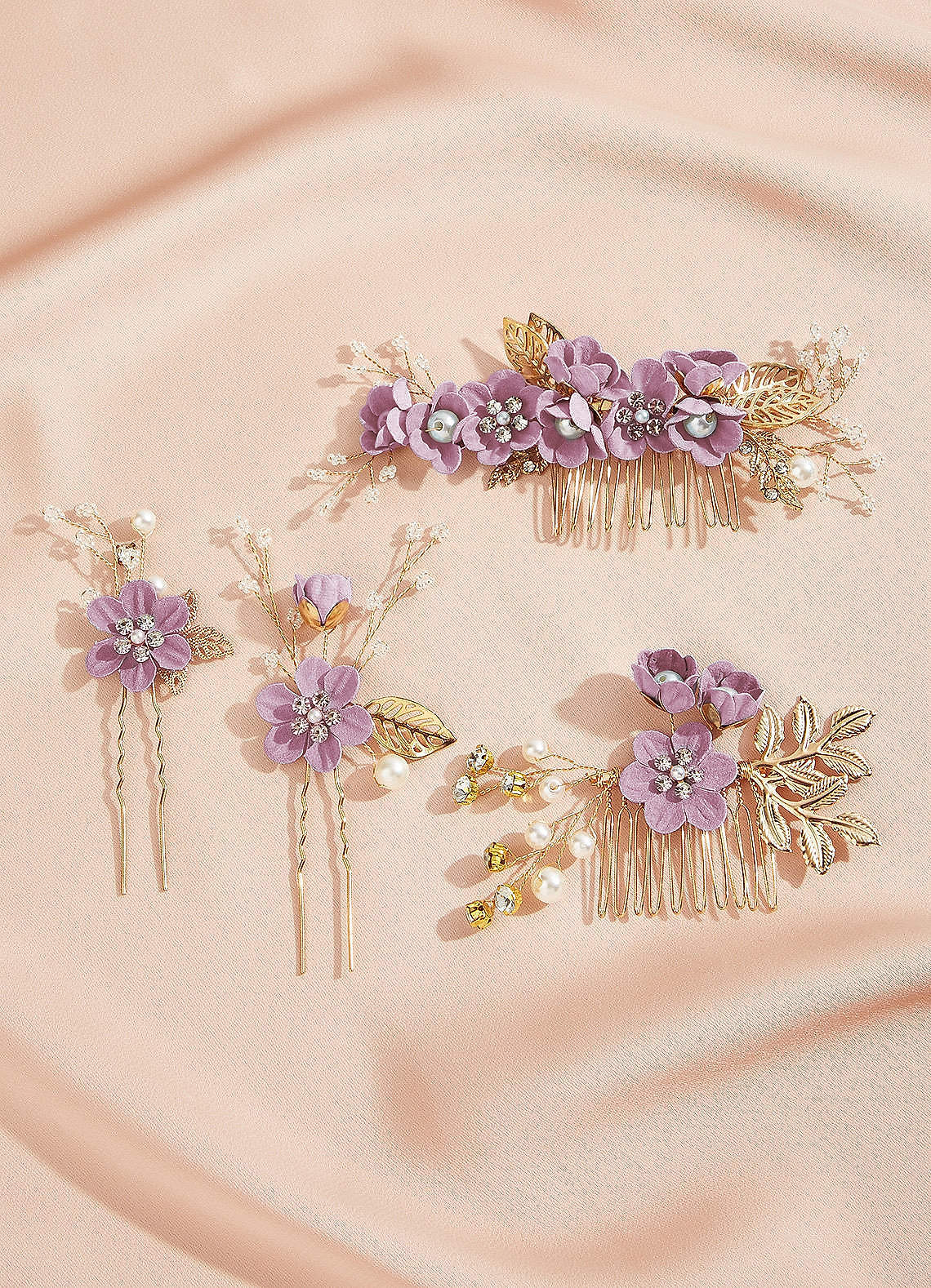 Blue Floral Hair Comb Set — Purple — 图 8/28