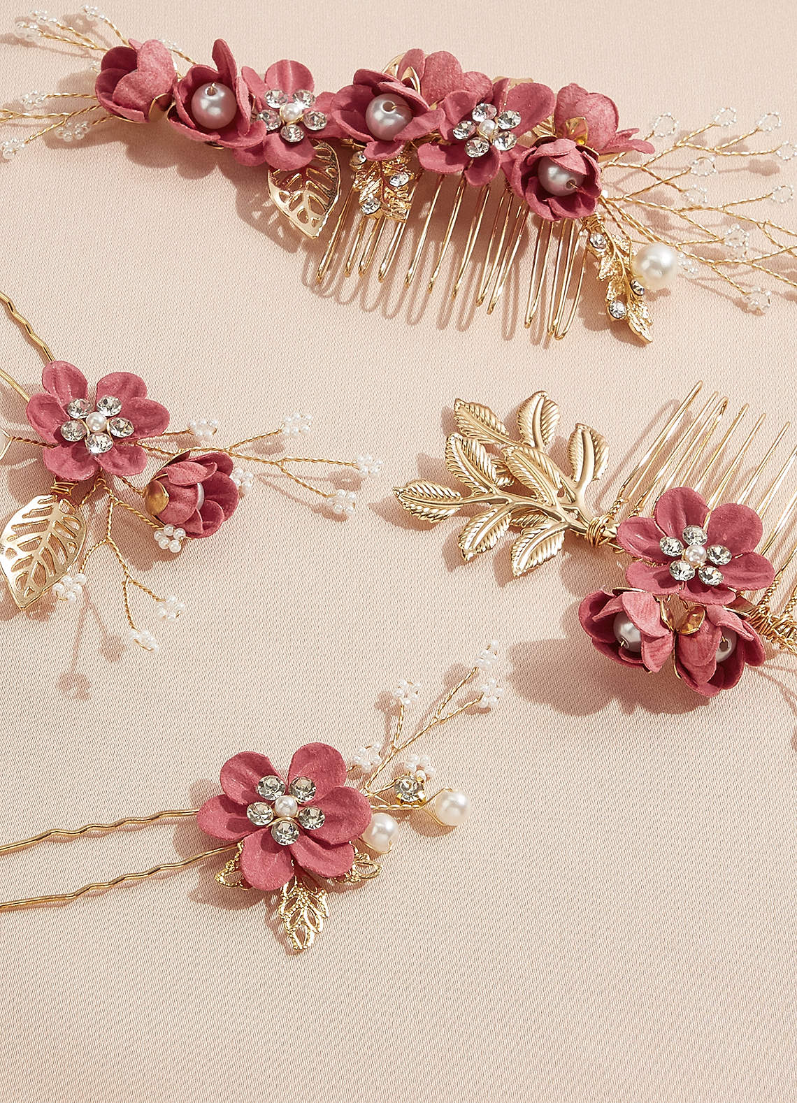Blue Floral Hair Comb Set — Vintage Mauve — 图 14/28