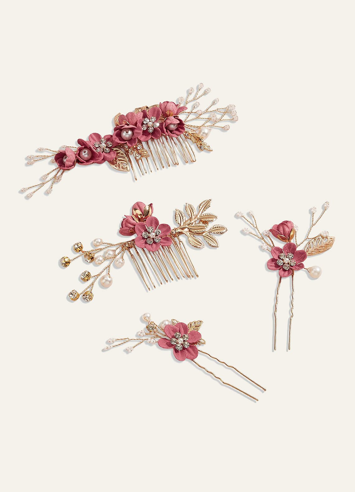 Blue Floral Hair Comb Set — Vintage Mauve — 图 10/28