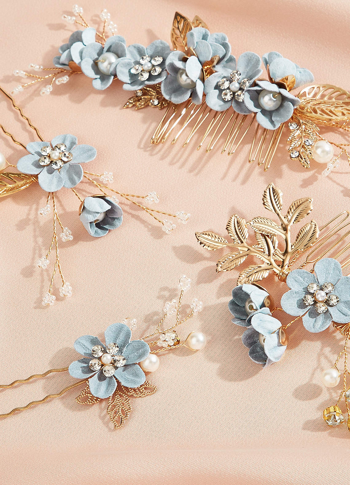 Blue Floral Hair Comb Set — Light Blue — 图 28/28