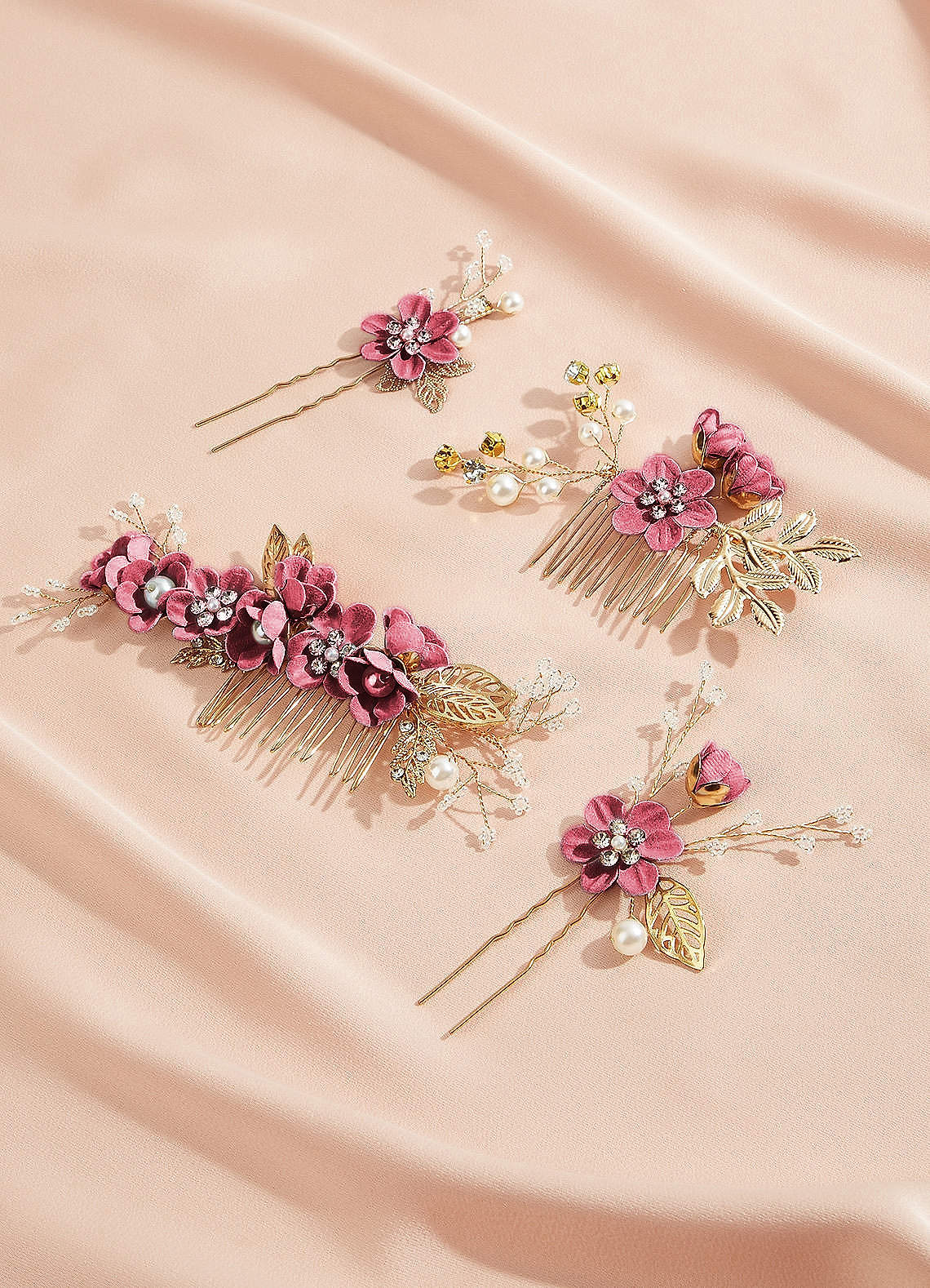 Blue Floral Hair Comb Set — Vintage Mauve — 图 13/28